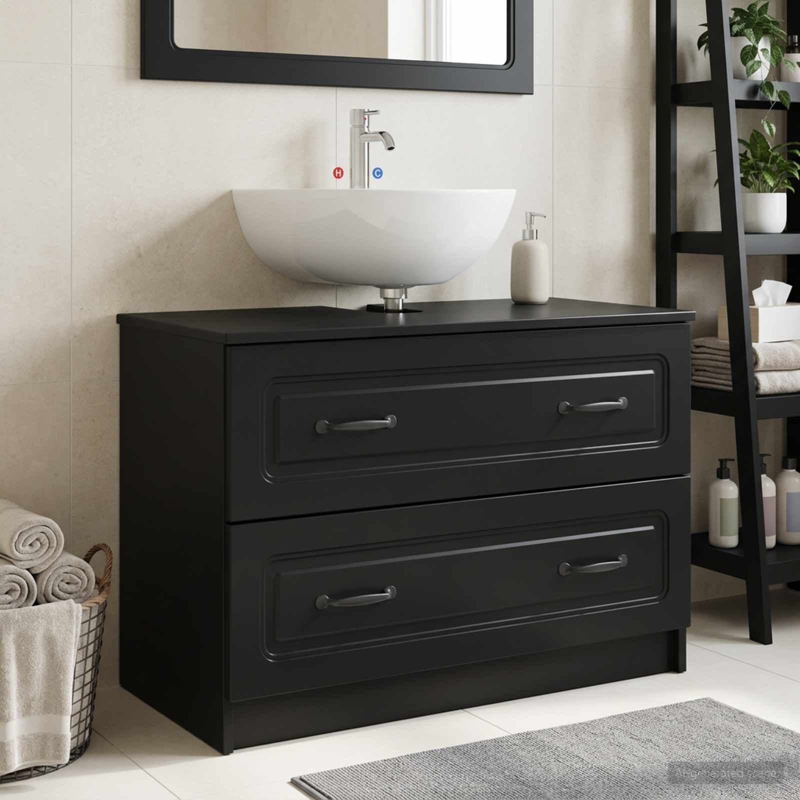 vidaXL Badezimmer-Set Waschbeckenschrank UTRECHT Schwarz 82 x 41 x 56 cm – Bild 2 von 5