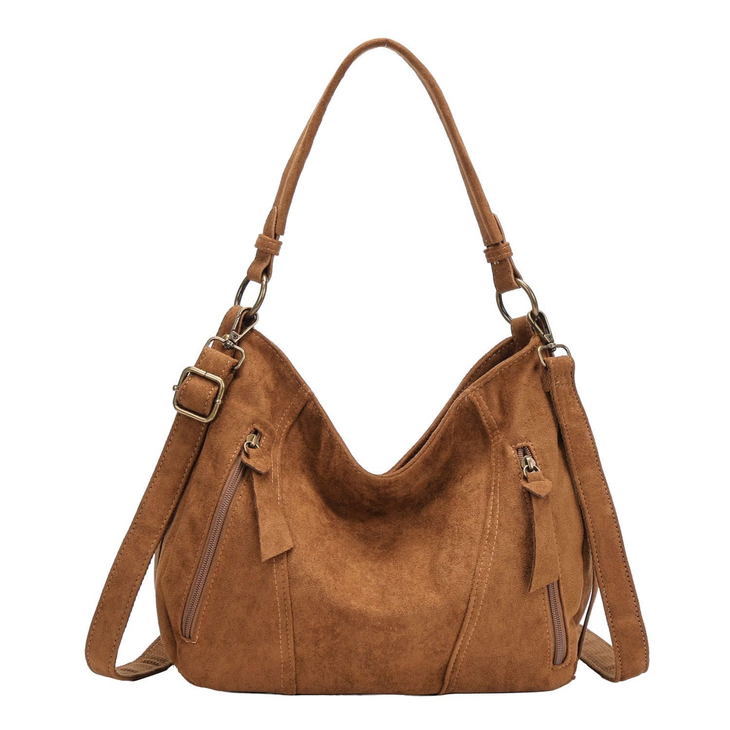 ITALYSHOP24 Schultertasche Damen Tasche Shopper Hobo-Bag Crossbody CrossOver, als Handtasche, Umhängetasche, Shopper tragbar
