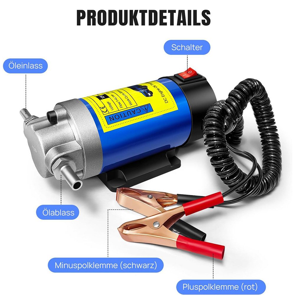 AFKSMILE Ölabsaugpumpe 12V 100W Ölabsaugpumpe, Kraftstoffpumpe, Motoröl-Wechsel Umfüllpumpe (1-tlg), Tragbarer Motor, Geräuscharm, Selbstansaugender Motor, Fluid Extractor