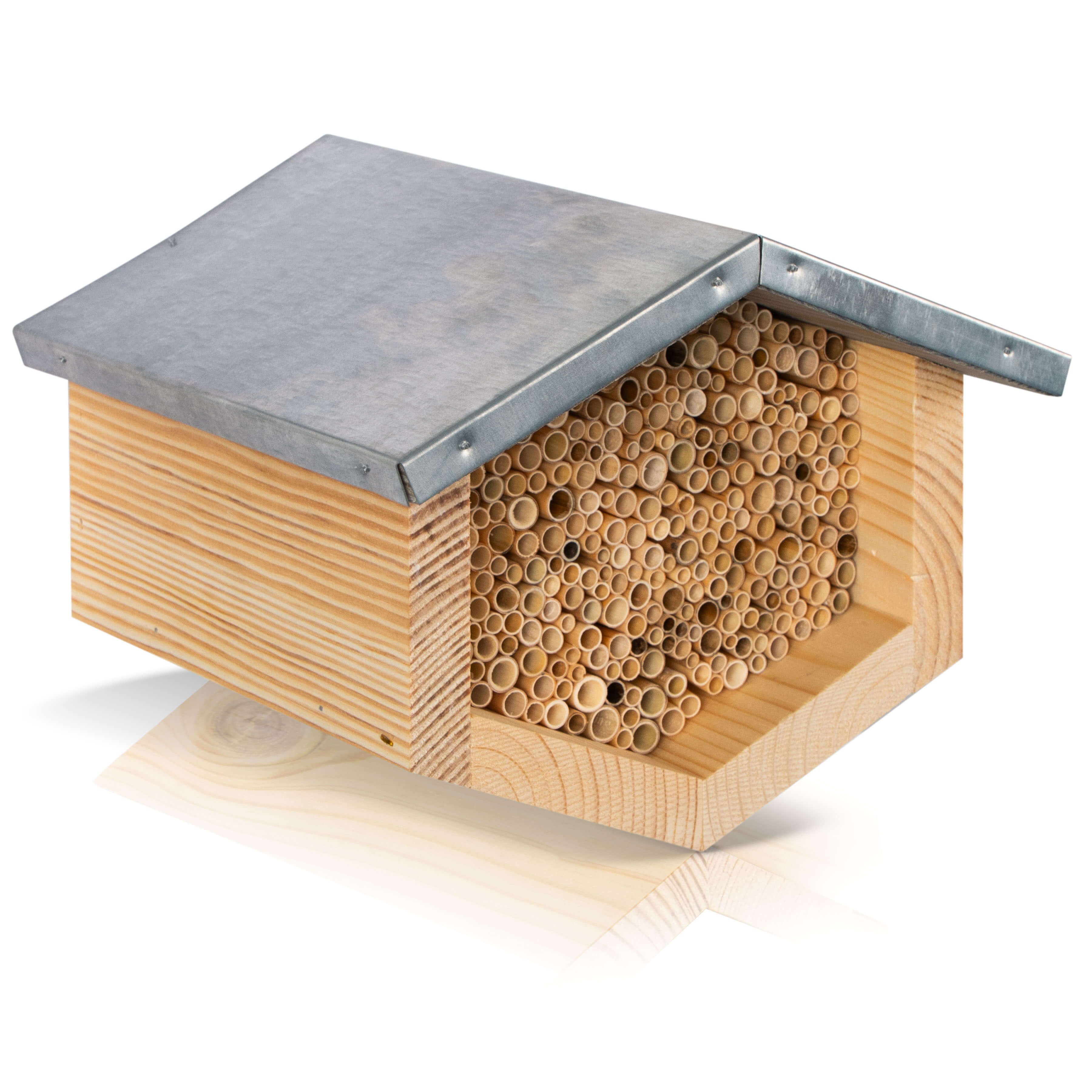 BEESI Insektenhotel Bienenhotel mit wetterfestem Holzdach, Schilf Nisthülsen, (1-St), 20,5T x 21,5B x 17H cm