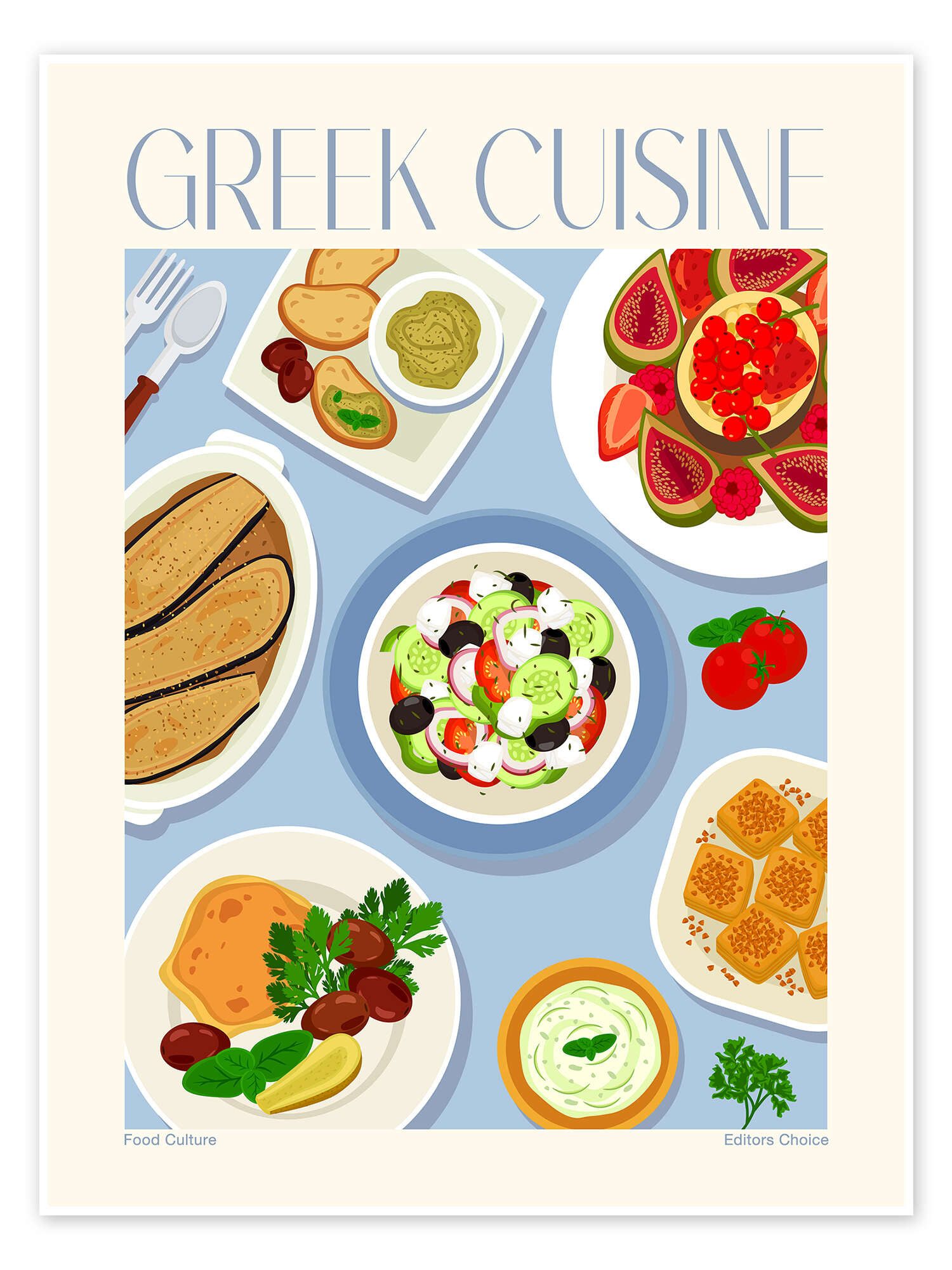 Posterlounge Wandbild Traditional Food - Greek Cuisine, Editors Choice, erhältlich als Poster, Leinwandbild, Wandsticker oder Acrylglasbild