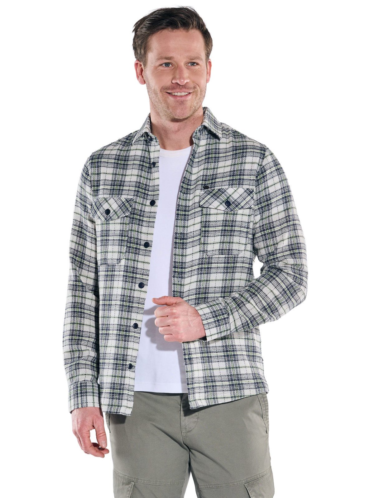 Engbers Langarmhemd Herren Kerniges Overshirt aus Leno-Ware, Brilliantblau