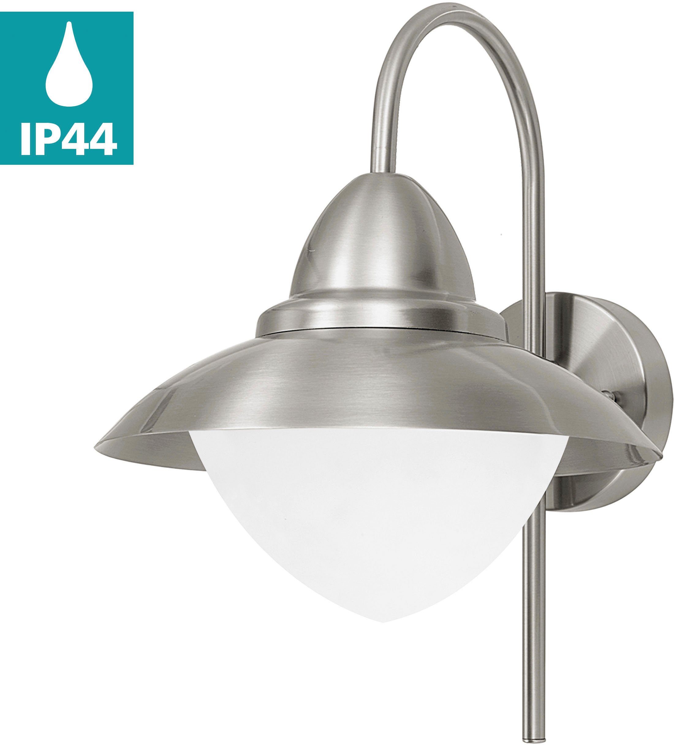 EGLO Wandleuchte SIDNEY Wandlampe, E27, IP44, Edelstahl und Glas, Außenlampe, Lampe, Dimmfunktion, ohne Leuchtmittel, Wand-/Deckenleuchte, H37,5 x Ø27 x AL32,5cm, edelstahl - 1X60W exkl.