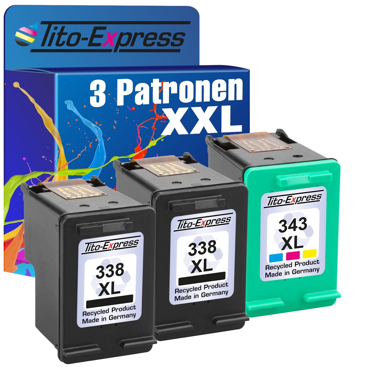 Tito-Express PlatinumSerie 3er Set ersetzt HP 338 XL & HP 343 XL Black &  Color Multipack Tintenpatrone (für 100 150 1610 2355 2575 2610 2710 2713  4212 5740 6210 6215 6540)