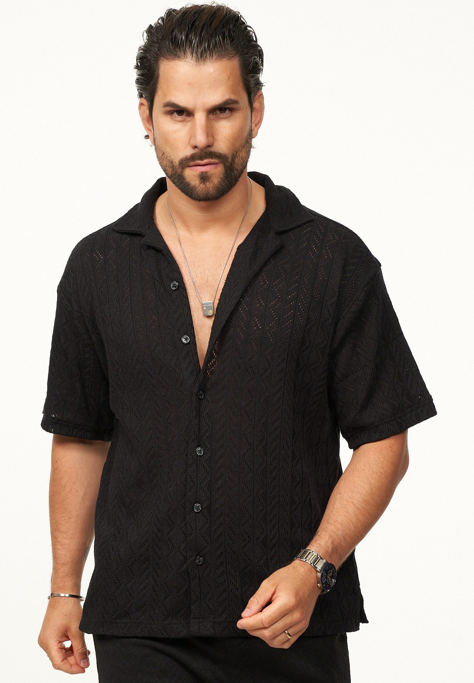 CARISMA Kurzarmhemd für Herren im Vintage Summer-Look im Crochet-Stil Kurza günstig online kaufen