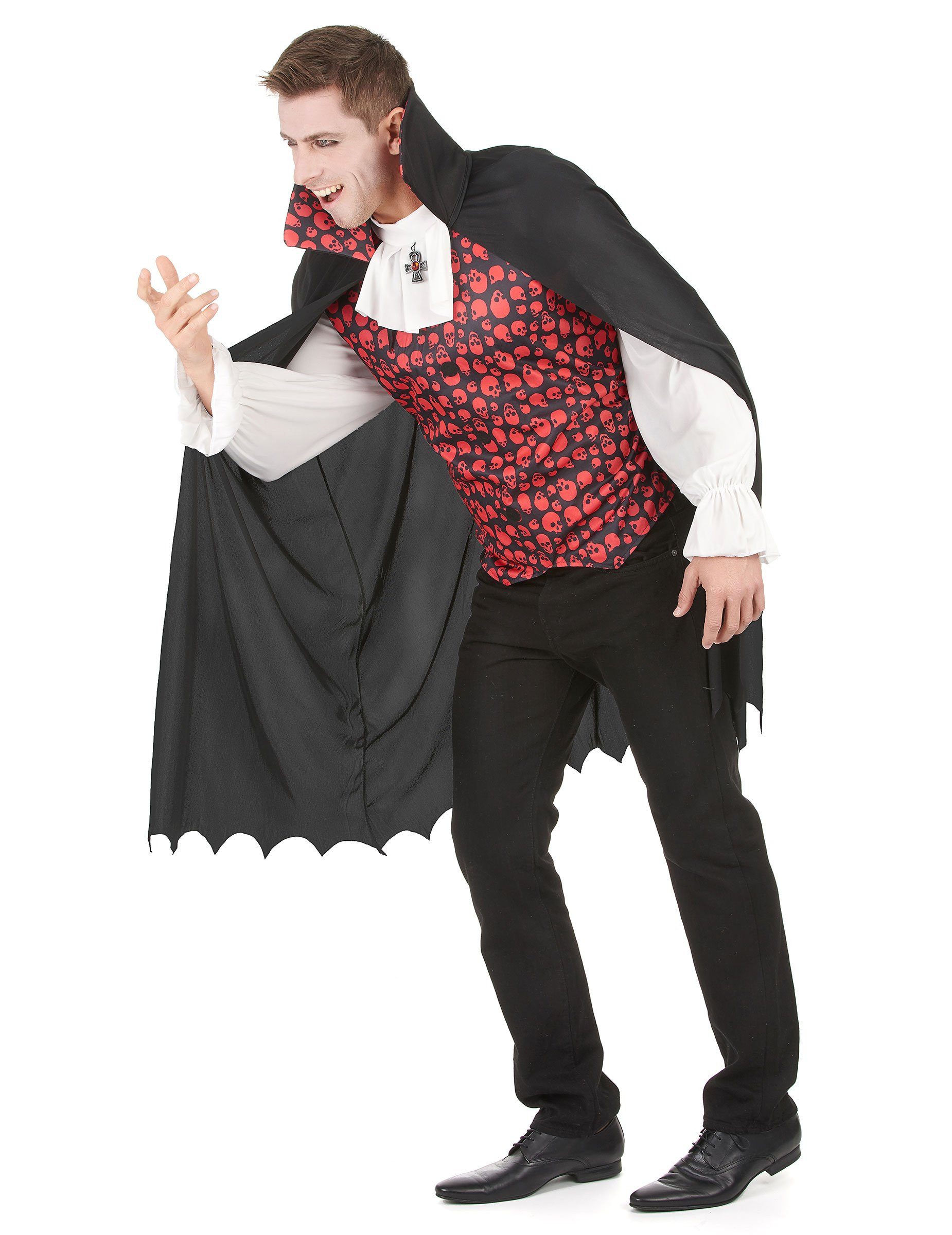 JADEO Kostüm Eleganter Vampir Halloween Herrenkostüm schwarz-rot-weiss