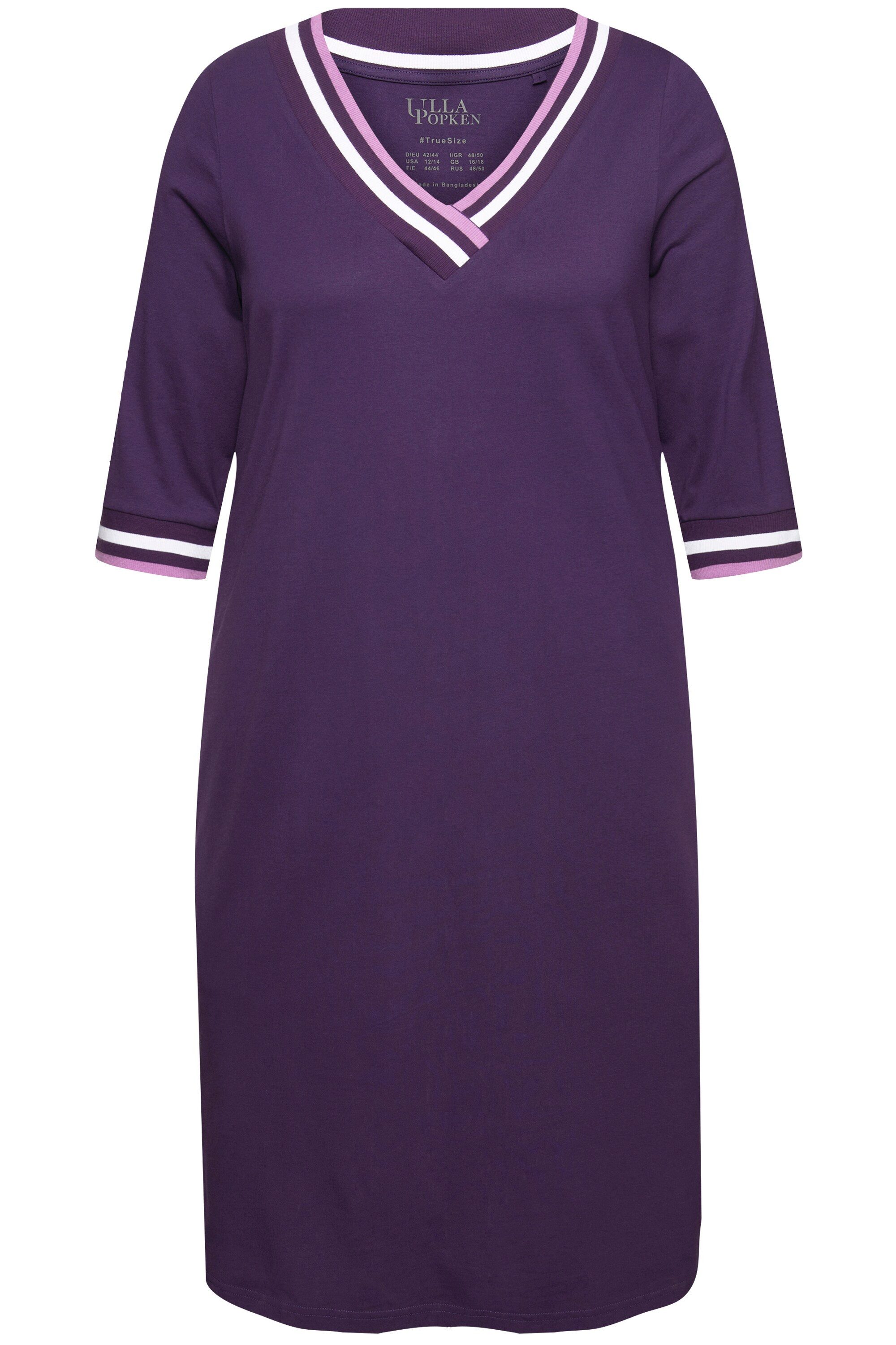 Ulla Popken Bigshirt Nachthemd Streifenkanten V-Ausschnitt 3/4-Arm günstig online kaufen