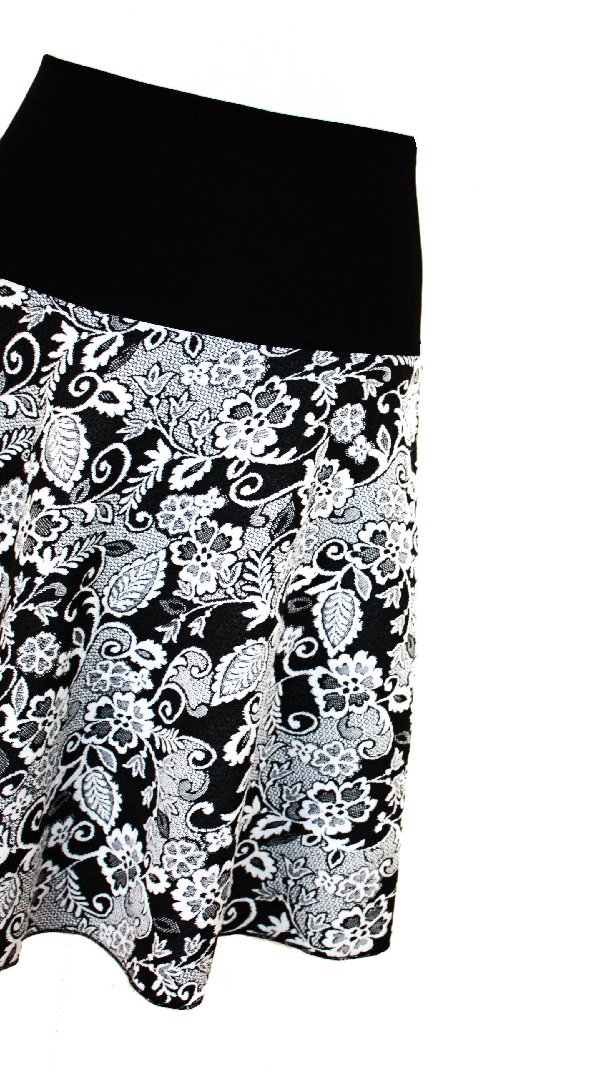 dunkle design A-Linien-Rock Schwarz Weiß Grau Grün 57cm Jacquard Strick elastischer Bund