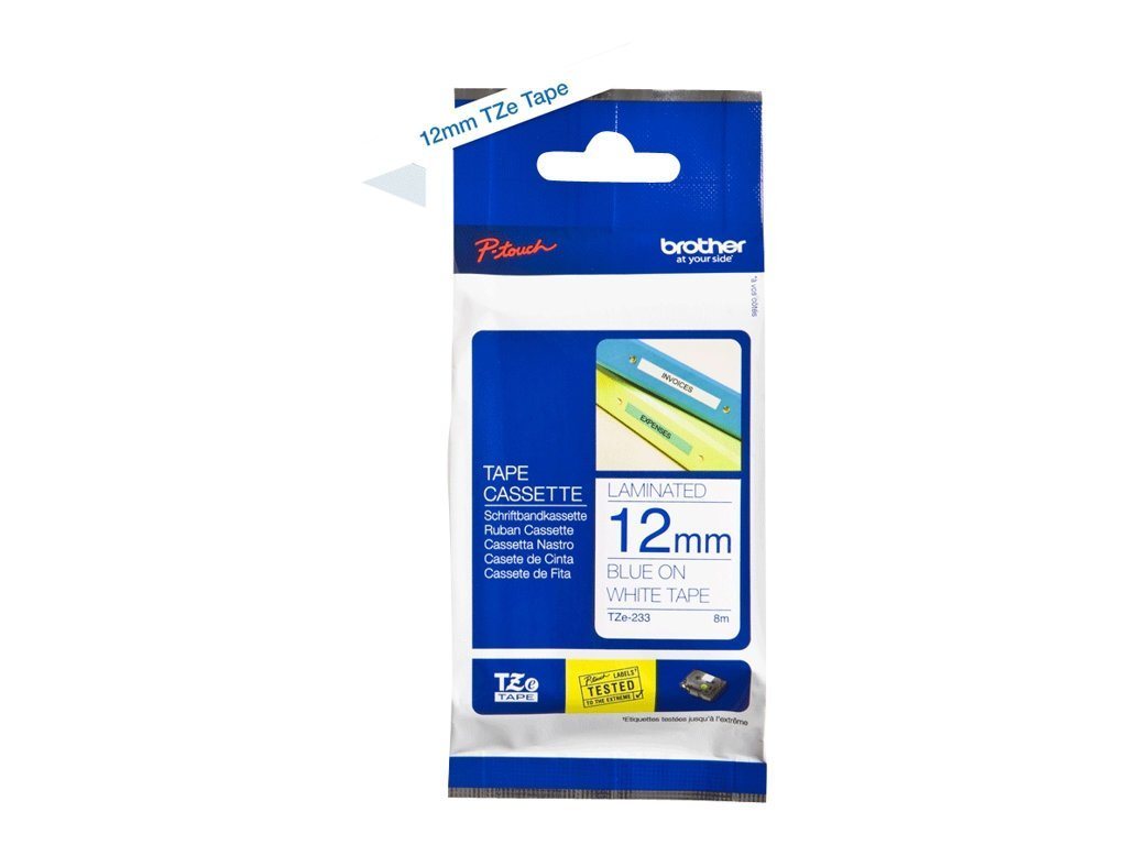 Thumbnail - Brother Beschriftungsband BROTHER Tape TZE233/weiß/bl /8m/12mm/Ptouch 1000