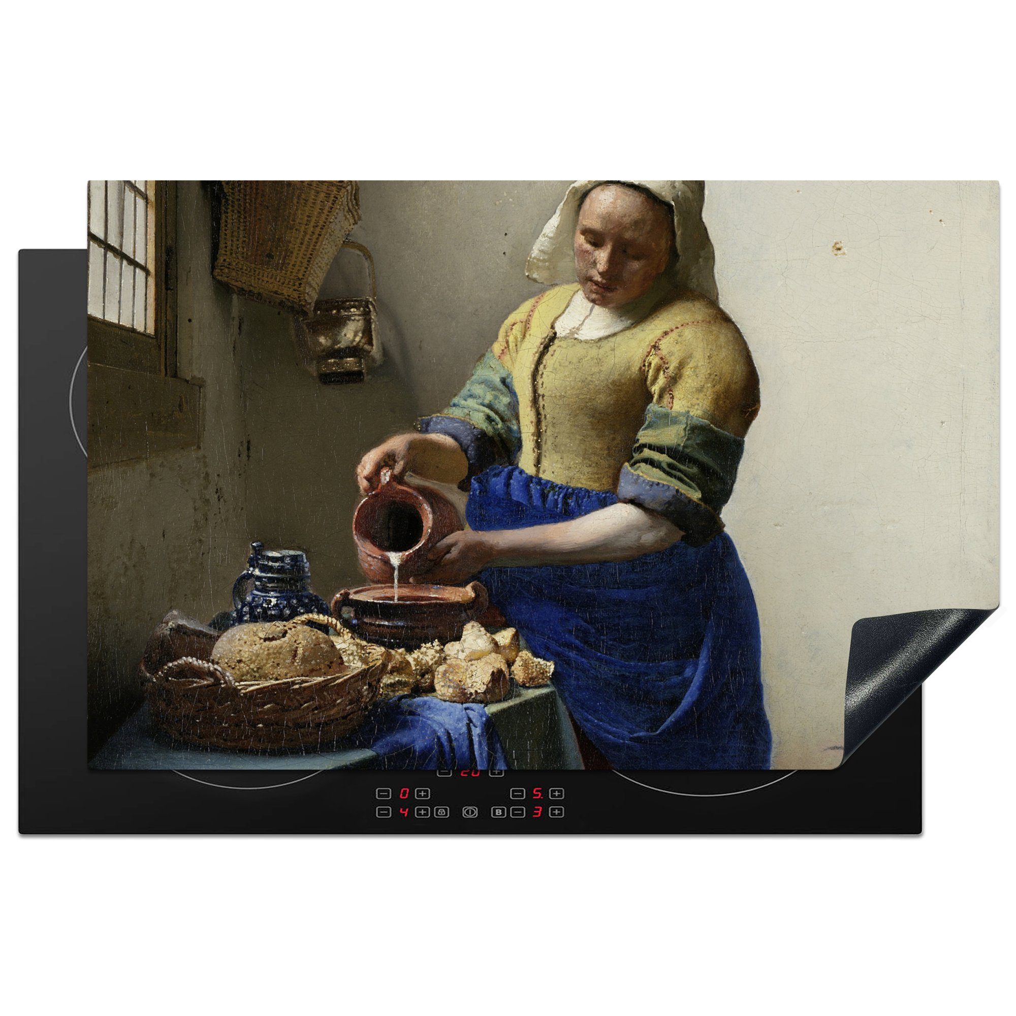 MuchoWow Herdblende-/Abdeckplatte Das Milchmädchen - Johannes Vermeer, Vinyl, (1 tlg), 81x52 cm, Induktionskochfeld Schutz für die küche, Ceranfeldabdeckung