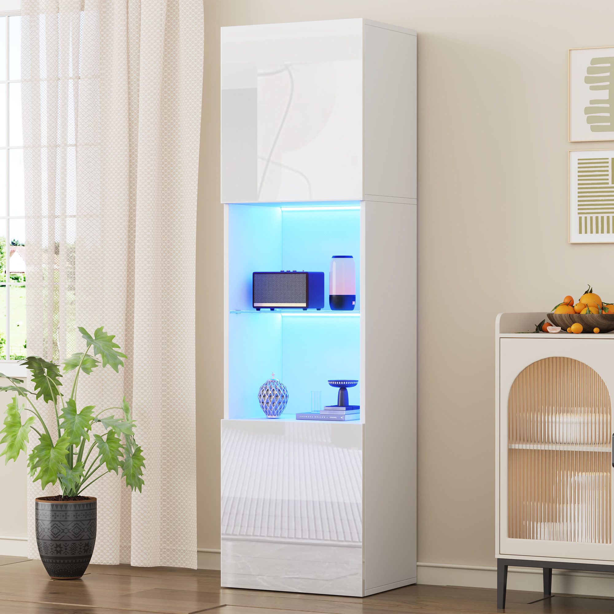 REDOM Vitrine Moderner Vitrinenschrank in Weiß (Highboard, Aufbewahrungssch günstig online kaufen