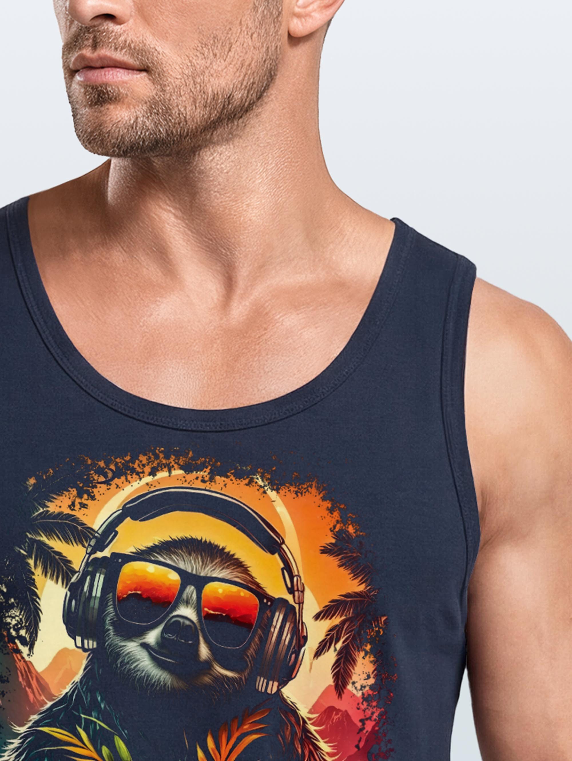 Neverless Tanktop Herren Tank-Top Musik DJ Chill Faultier Print Aufdruck Relax Sommer mit Print