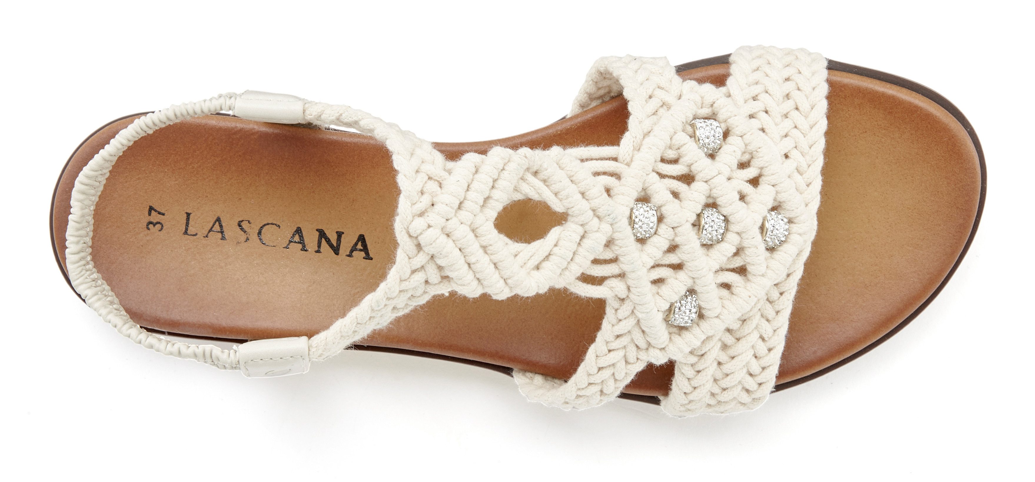 LASCANA Sommerschuh, offener Schuh, Pantolette, Sandale in trendiger Häkeloptik, Glitzerdetails und elastischen Riemchen