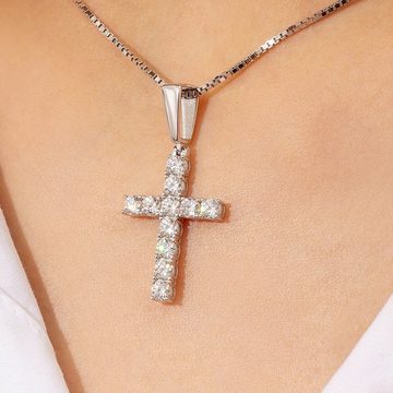 ROUGEMONT Kreuzkette Kreuzkette 925 Silber Halskette Moissanite Diamant Halskette Unisex