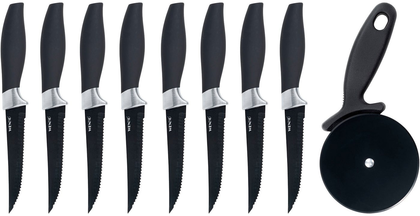 WENKO Messer-Set BBQ-Messer & Pizzaschneider (Set, 9-tlg), für Steaks, Grillgut, Pizza, rostfreier Edelstahl, ergonomischer Griff