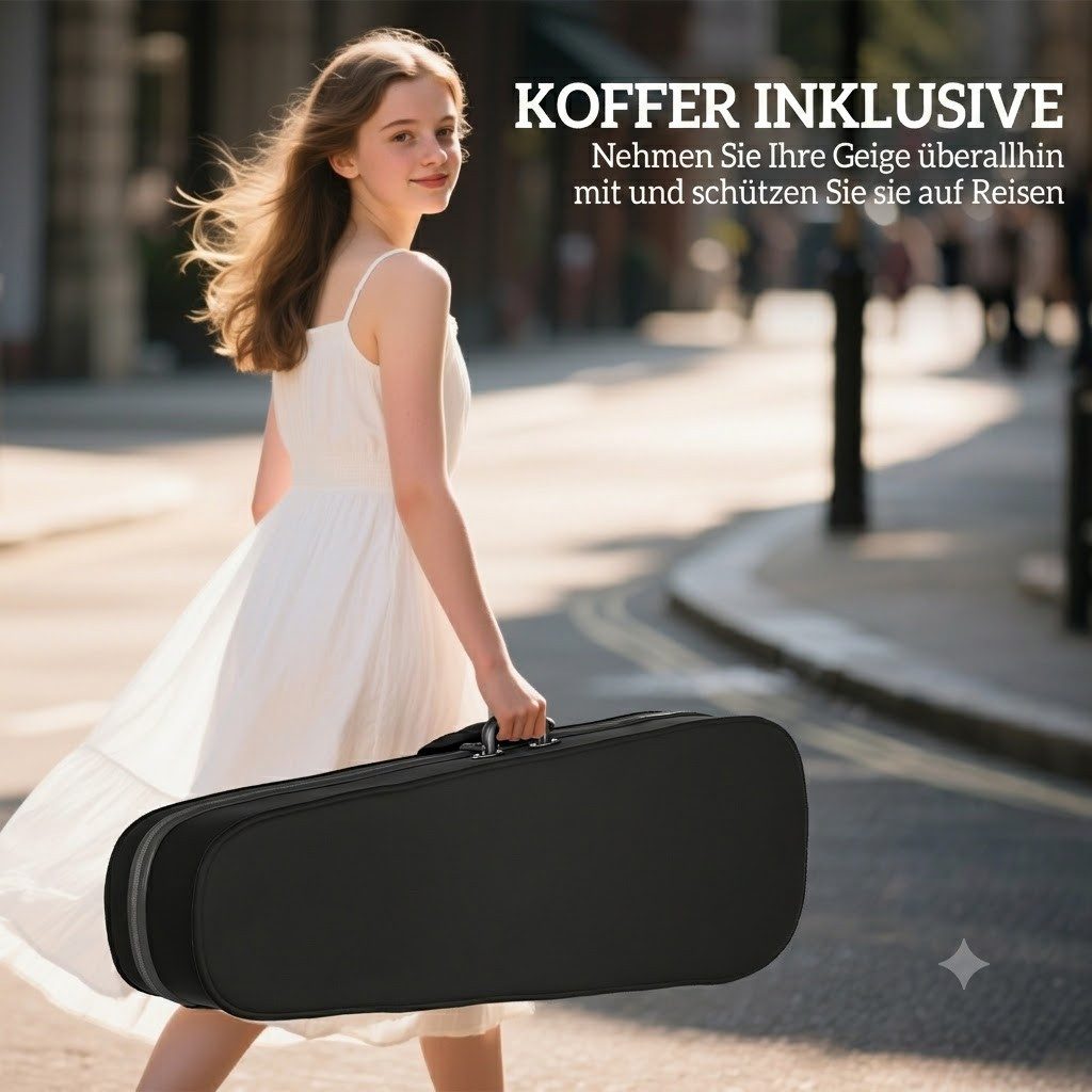 kowdom Violine Violin-Set 4/4 für Erwachsene, Massivholz, mit Koffer & Zubehör, Vollgröße (4/4), Violin-Set, Komplettset mit Zubehör, Violin-Set, 4/4, Massivholz, für Anfänger, komplettes Zubehör