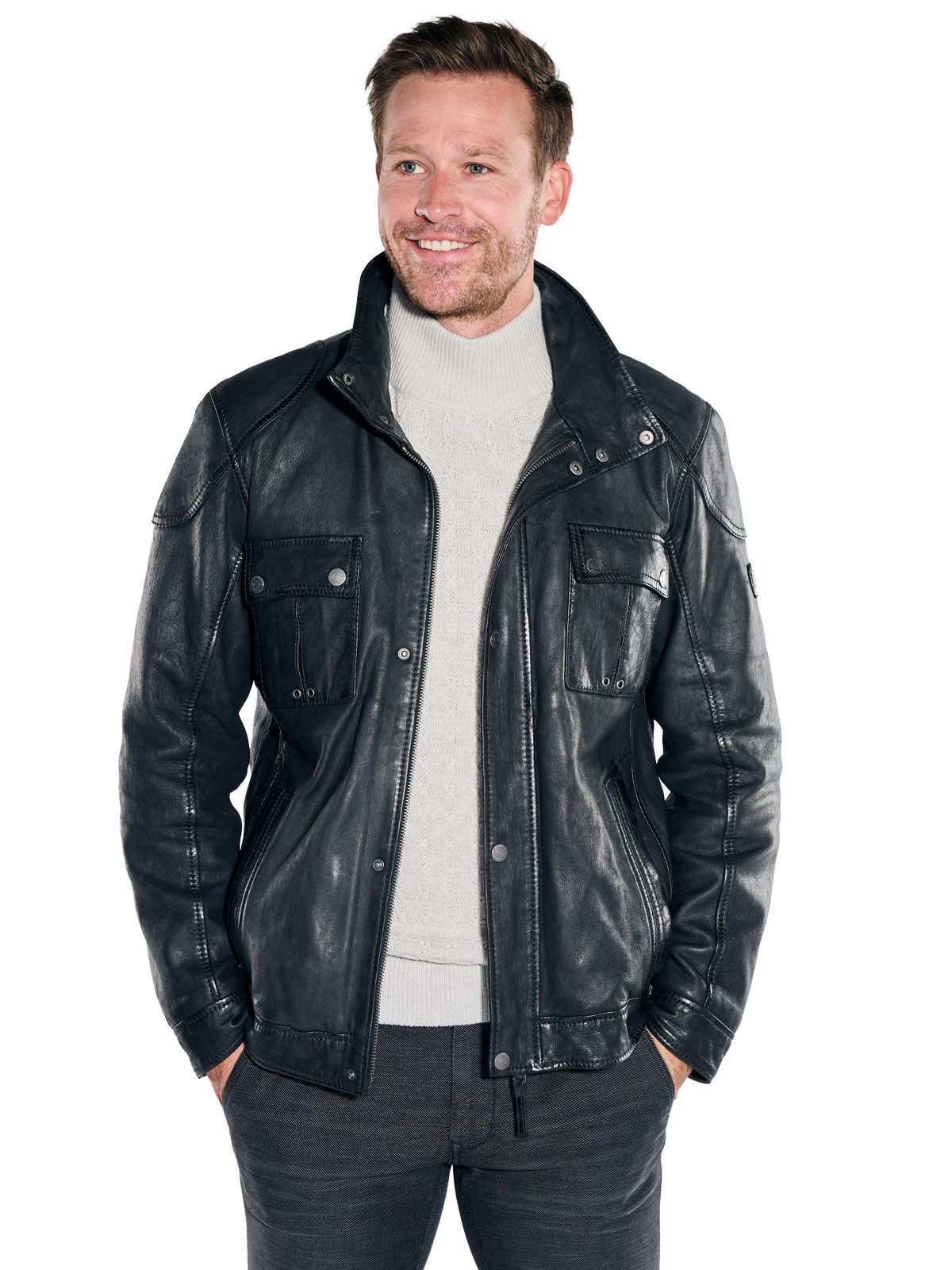 Engbers Lederjacke Herren Lederjacke mit herausnehmbarem Inlet, Schwarz