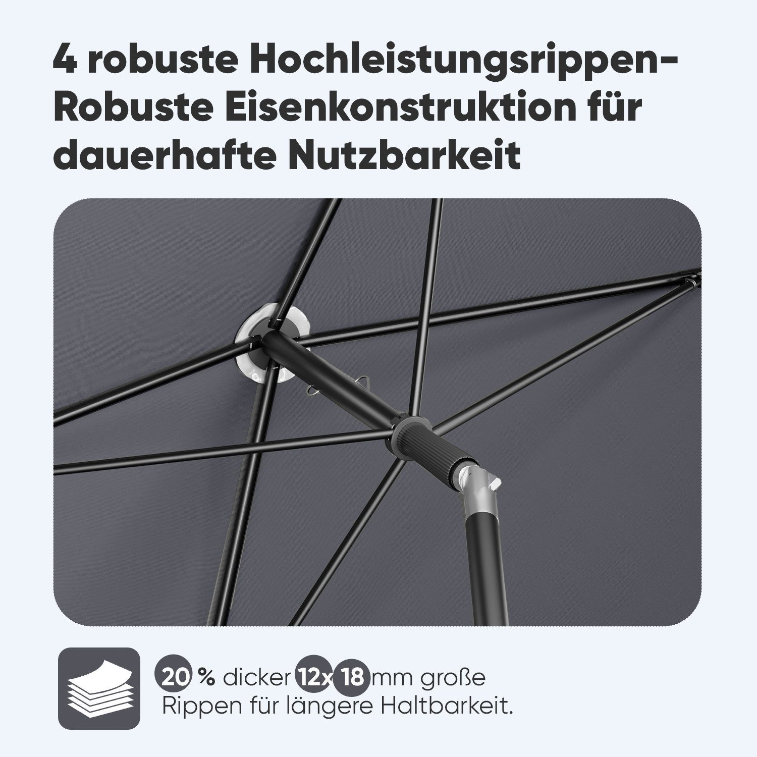 Sekey Rechteckschirm Sonnenschirm Rechteckig Balkon Balkonschirm Knickbar, LxB: 200,00x125,00 cm, UV50+ Sonnenschutz, für Terrasse