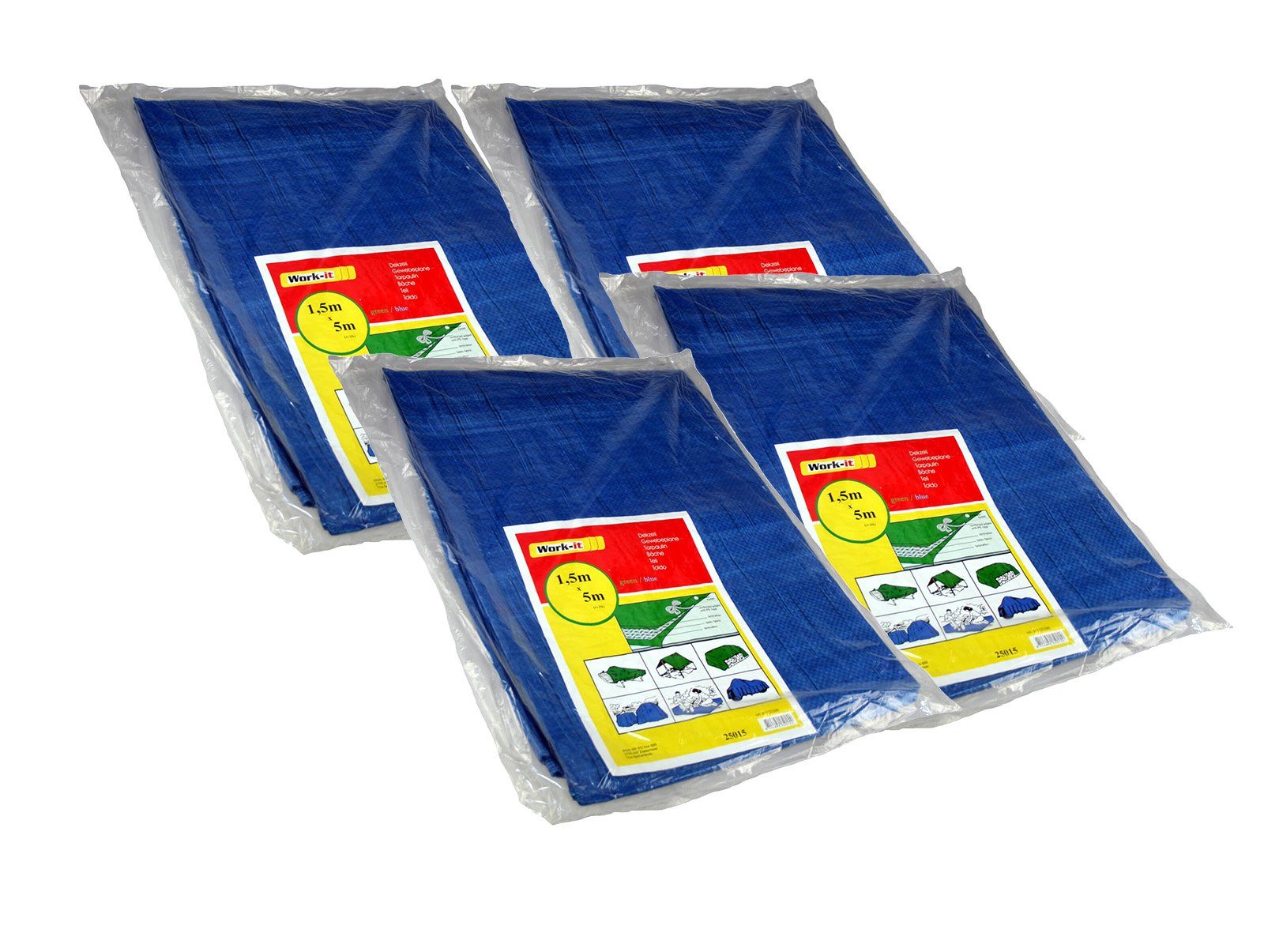 Regenschutzplane 4er Pack Gewebeplane je 5m x 1,5m Holz Abdeckplane