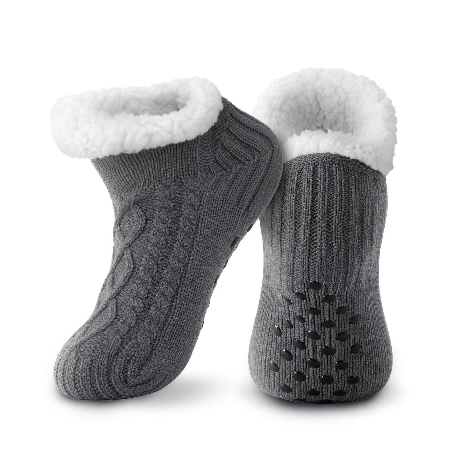 LuxusKollektion Kuschelsocken Hausschuhsocken mit Stoppern Grau 43-46
