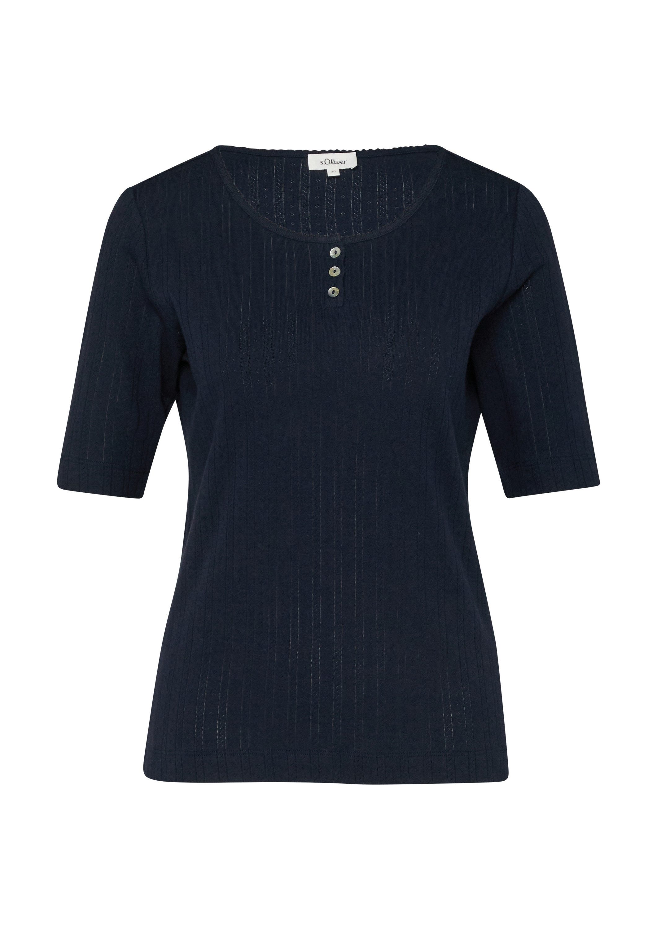 s.Oliver Kurzarmshirt T-Shirt Pointelle-T-Shirt mit Knopfleiste günstig online kaufen