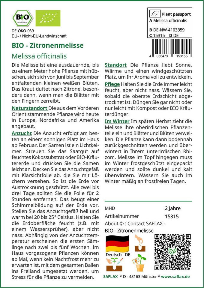 Thumbnail - SAFLAX Kräutersamen SAFLAX - Samen - BIO - Zitronenmelisse