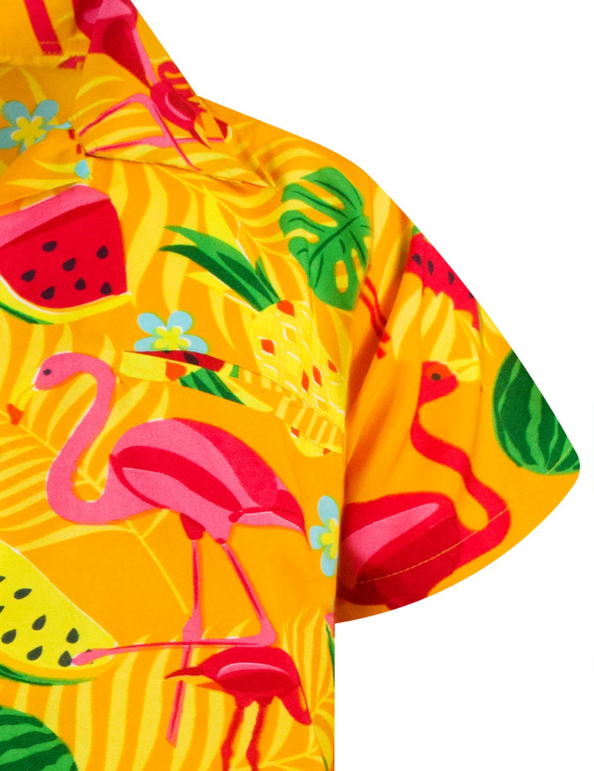 King Kameha Hawaiihemd Flamingo Melone Funky Hawaii-Hemd Kurzarm Front-Tasche Stylish Unisex
