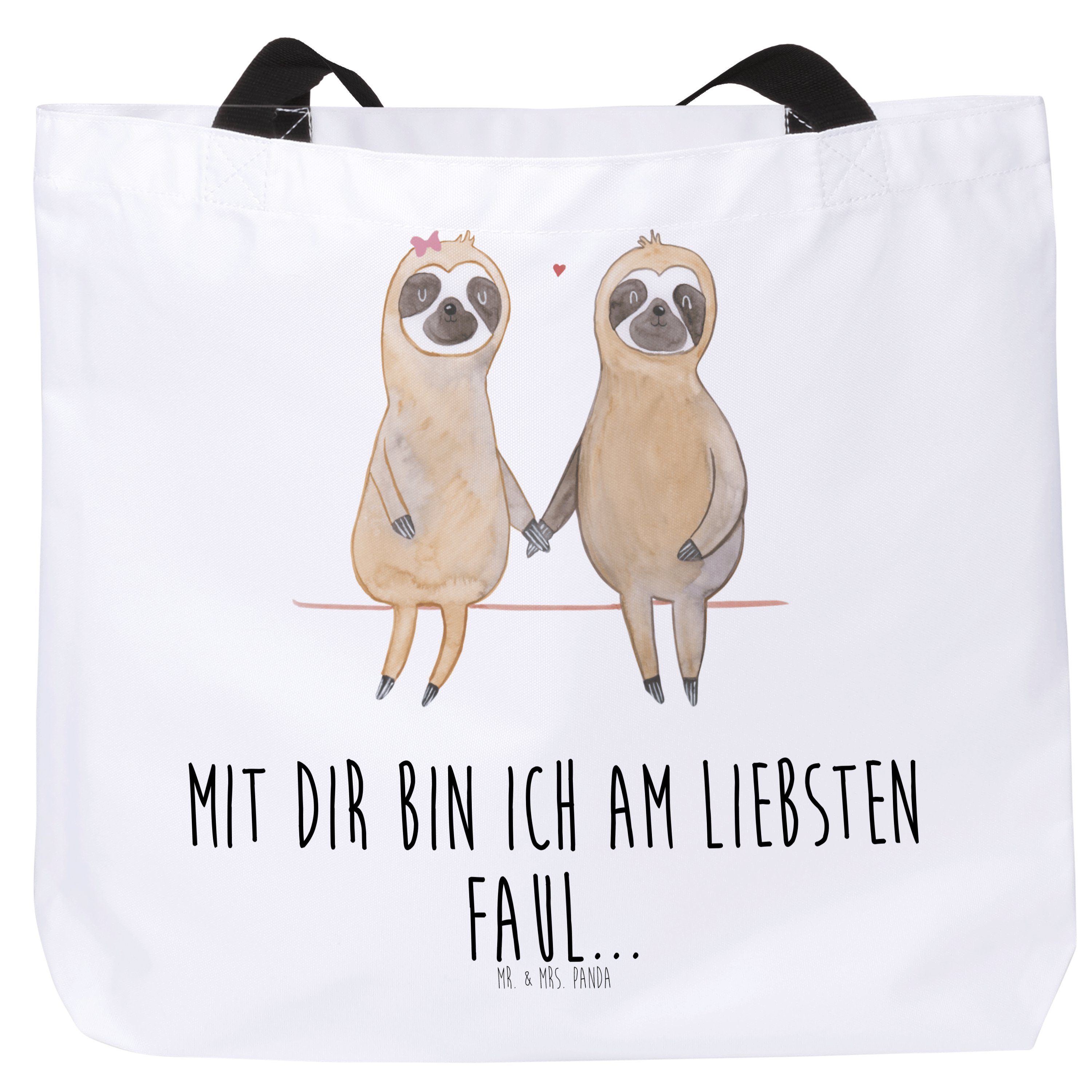 Mr. & Mrs. Panda Shopper Faultier Pärchen - Weiß - Geschenk, Schultasche, Einkaufstasche, Faul (1-tlg), Individuelles Design