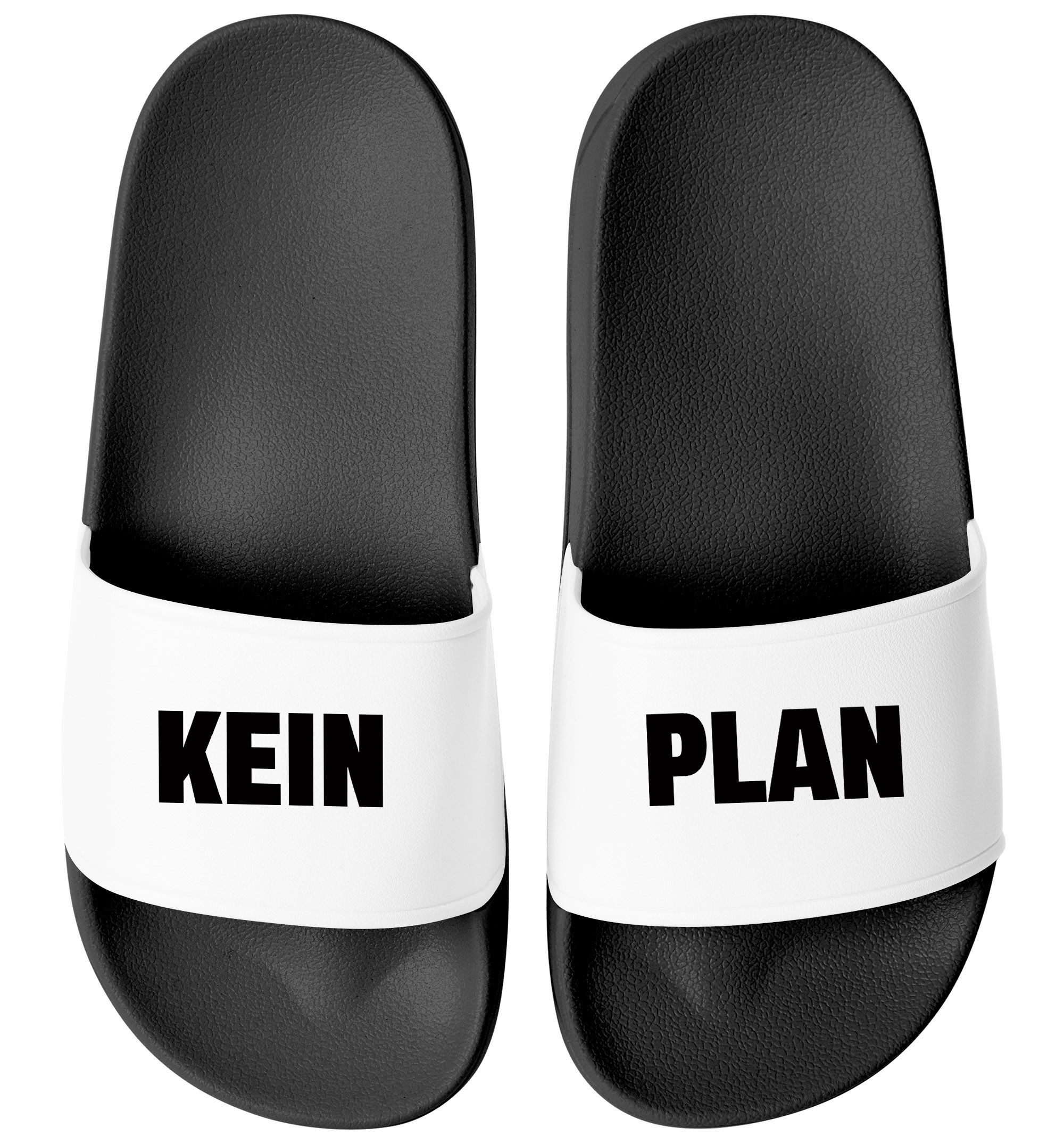 MoonWorks Badeschlappen Spruch Kein Plan Badelatschen Unisex mit Aufdruck Badesandale