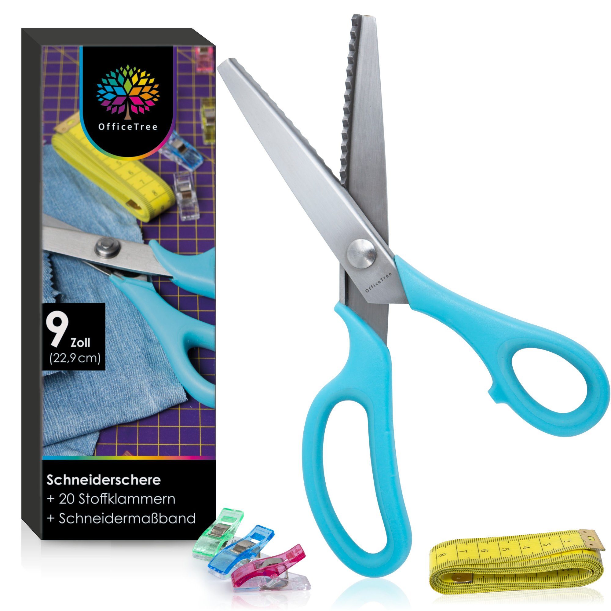 OfficeTree Scheren-Set OfficeTree Nähset: Zickzackschere, Maßband, 20 Stoffklammern (wp), (Set), mit 20 Stoffklammern und Maßband