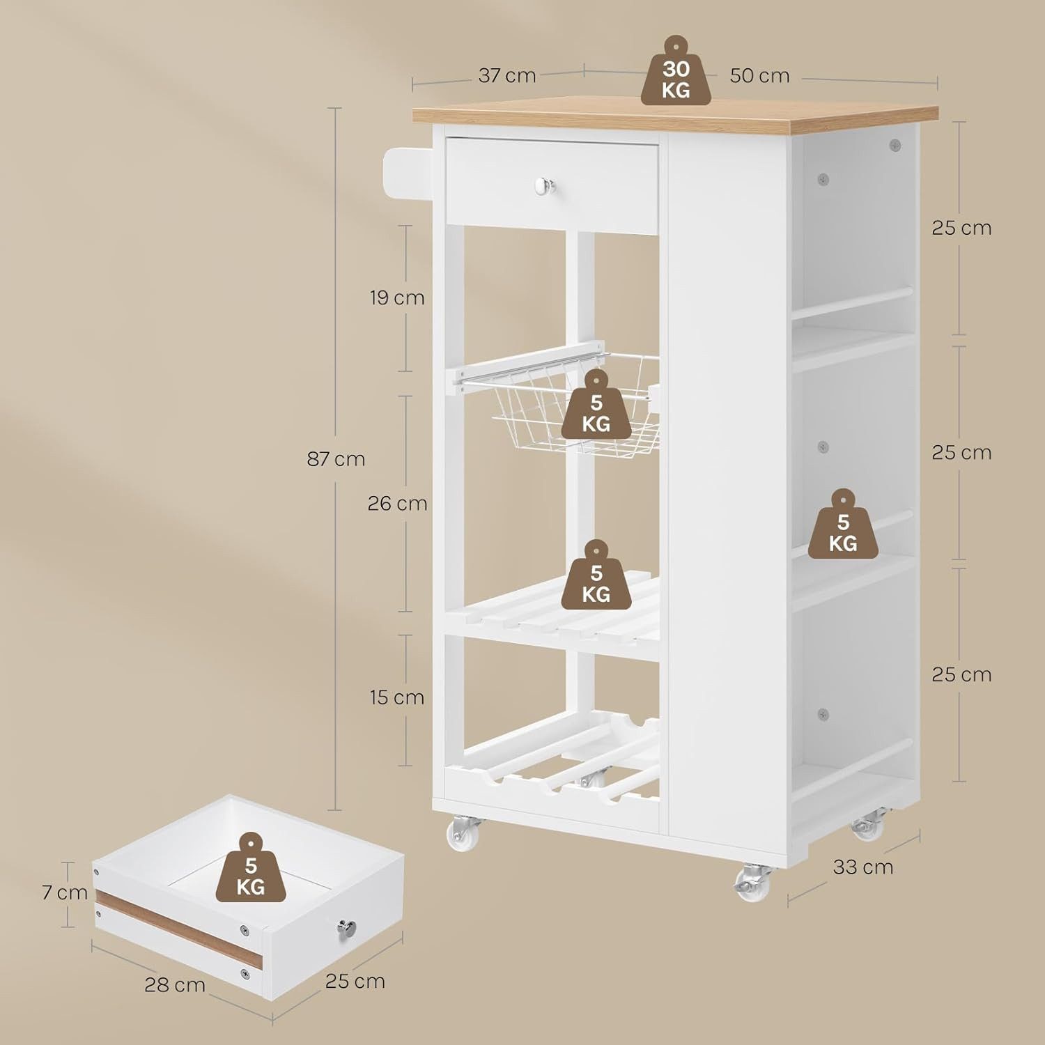 Woltu Küchenwagen, Mobile Kücheninsel, Servierwagen für Küche Esszimmer Wohnzimmer