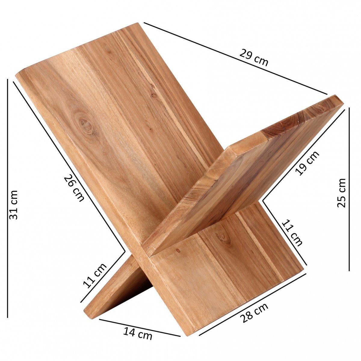 FINEBUY Zeitungsständer SuVa2549_1 Massivholz Zeitschriftenständer Prospekthalter (Zeitschriftenständer Modern, Buchständer), Akazie Massivholz X-Form 31 cm, Prospekthalter