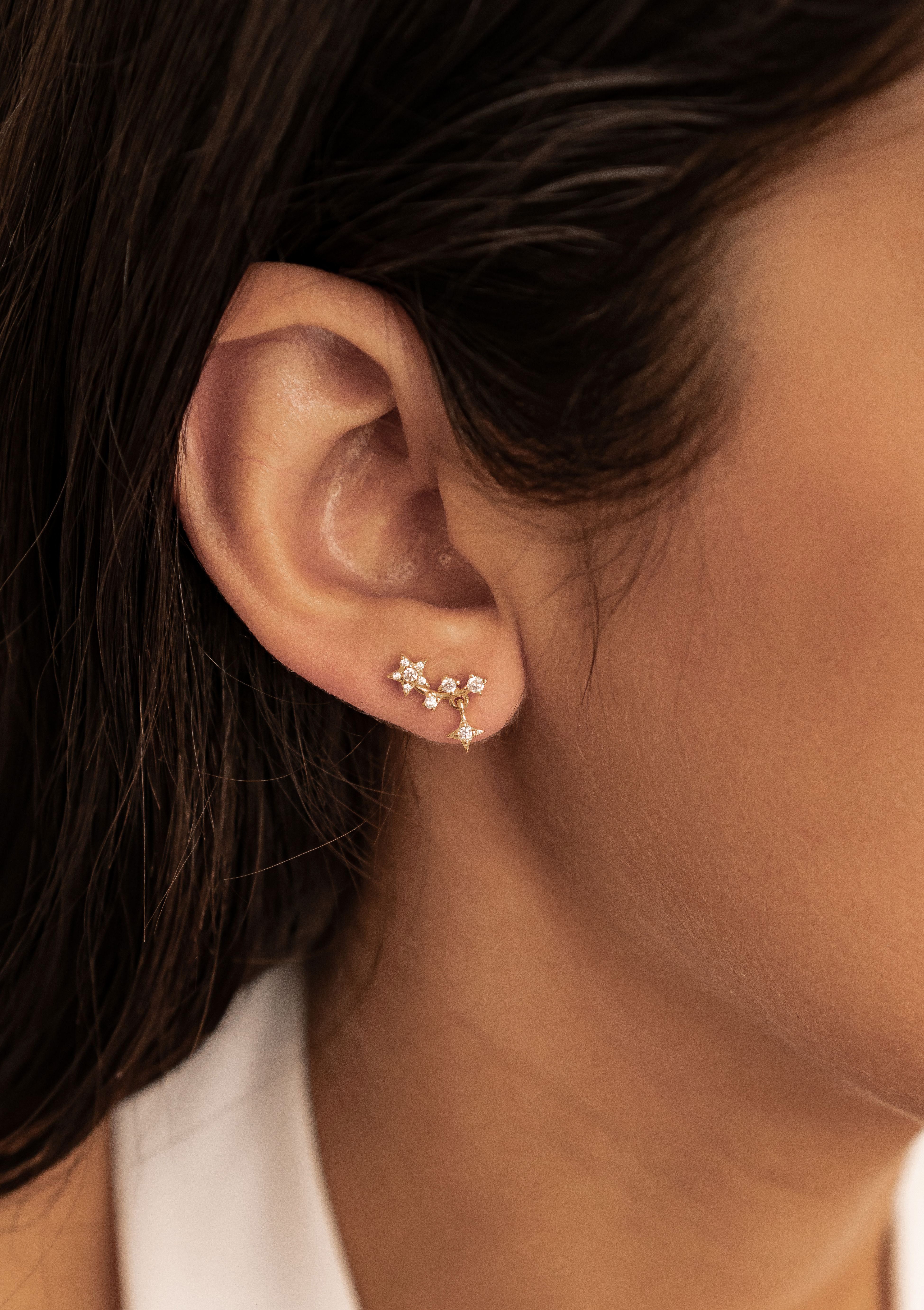 Hey Happiness Paar Ohrstecker Stern Nachthimmel, mit Zirkonia, Zarte Kleine Damen Ohrringe Silber 925