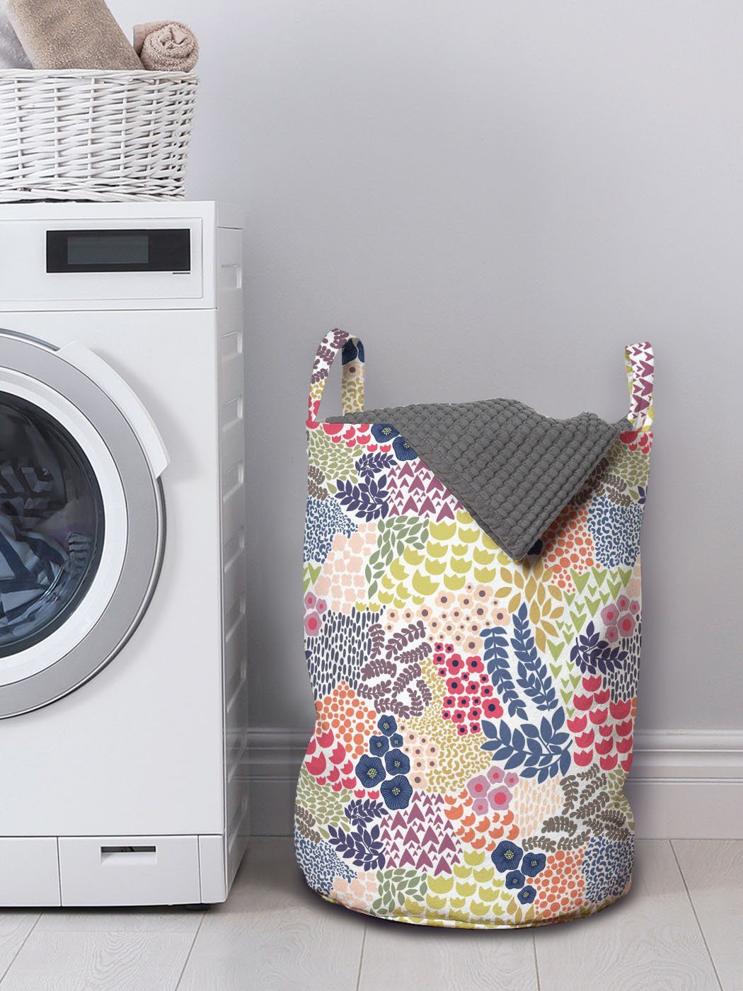Abakuhaus Wäschesäckchen Wäschekorb mit Griffen Kordelzugverschluss in Waschsalons, Harmonie Garten-Kunst Blütenblätter für