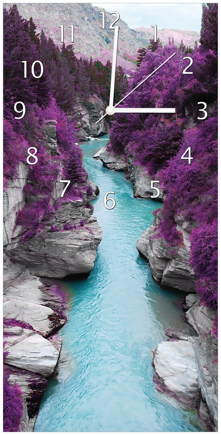 Wallario Wanduhr Fluss in lilafarbener Schlucht (Uhr aus Acryl)