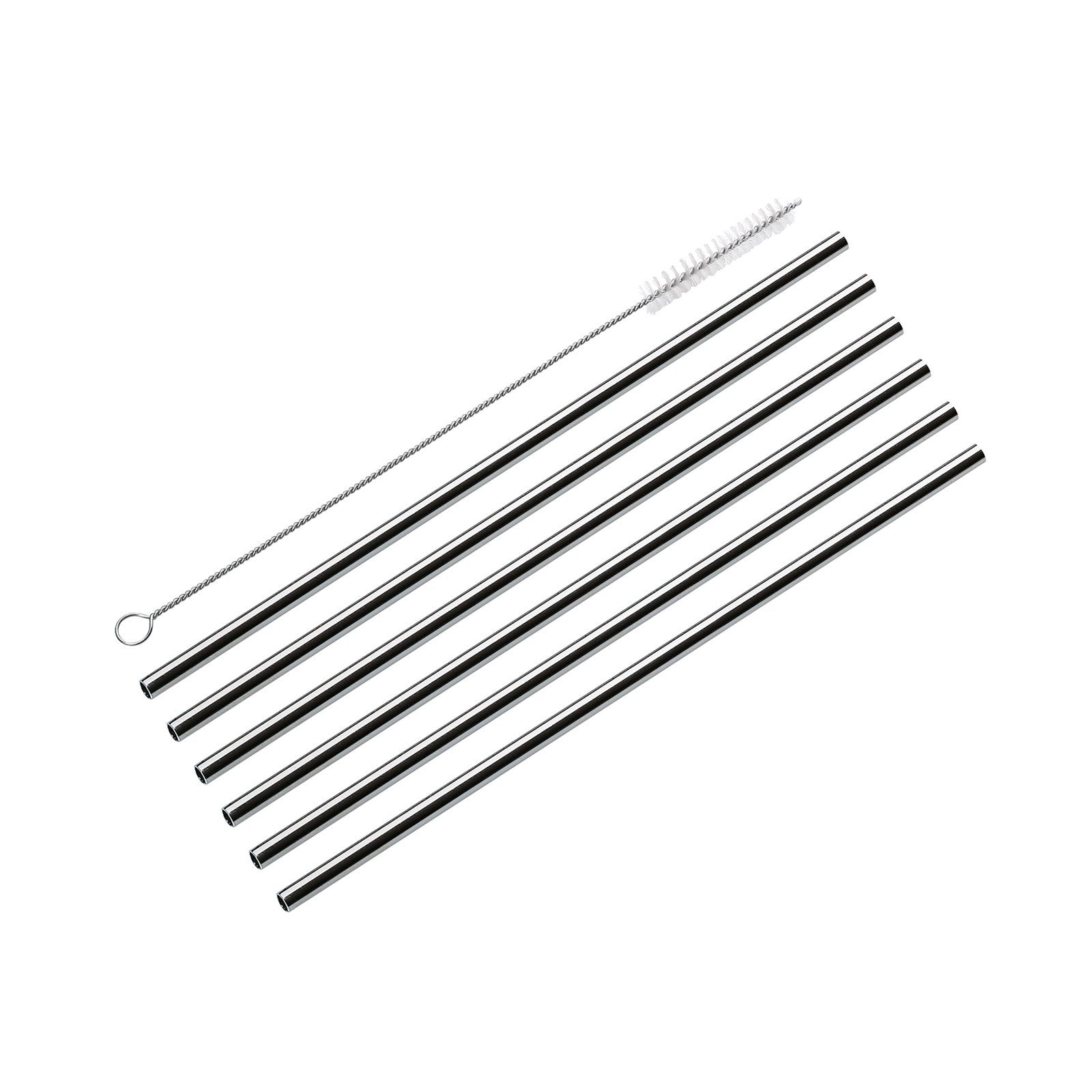 Cilio Trinkhalme Trinkhalme 6er-Set STEEL gerade, (7-tlg., 1 6er Set Trinkhalme inkl. Reinigungsbürste ohne Dekoration)