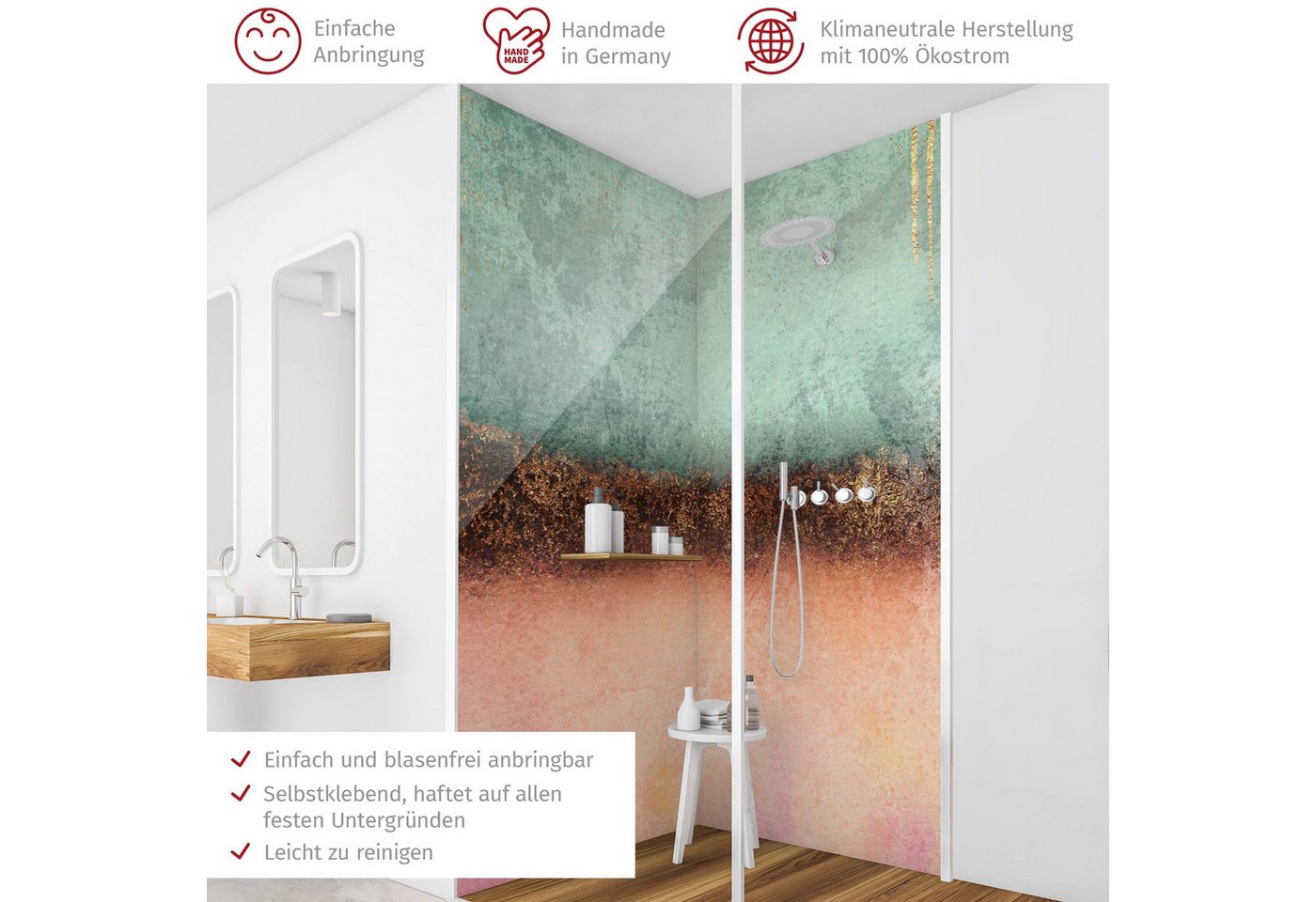 Thumbnail - Bilderdepot24 Badrückwand Muster orange Duschrückwand ohne Bohren Dusche Kunst, (2-tlg., Hart-Folie Premium matt 0,61 mm...