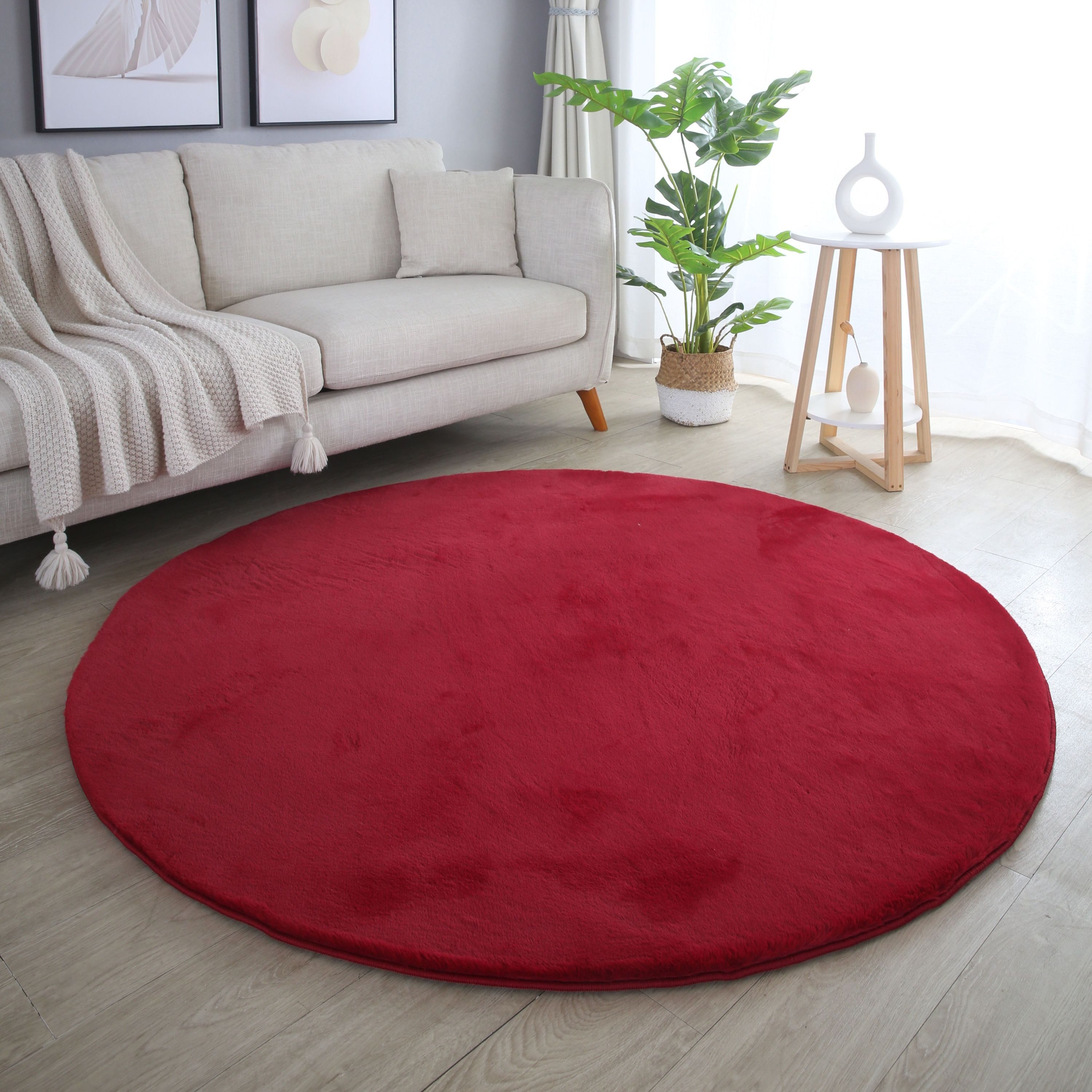 SIMPEX24 Teppich Unicolor - Einfarbig, Rund, Höhe: 20 mm, Teppich Wohnzimmer Einfarbig Shaggy Modern Flauschiger Felloptik Weich
