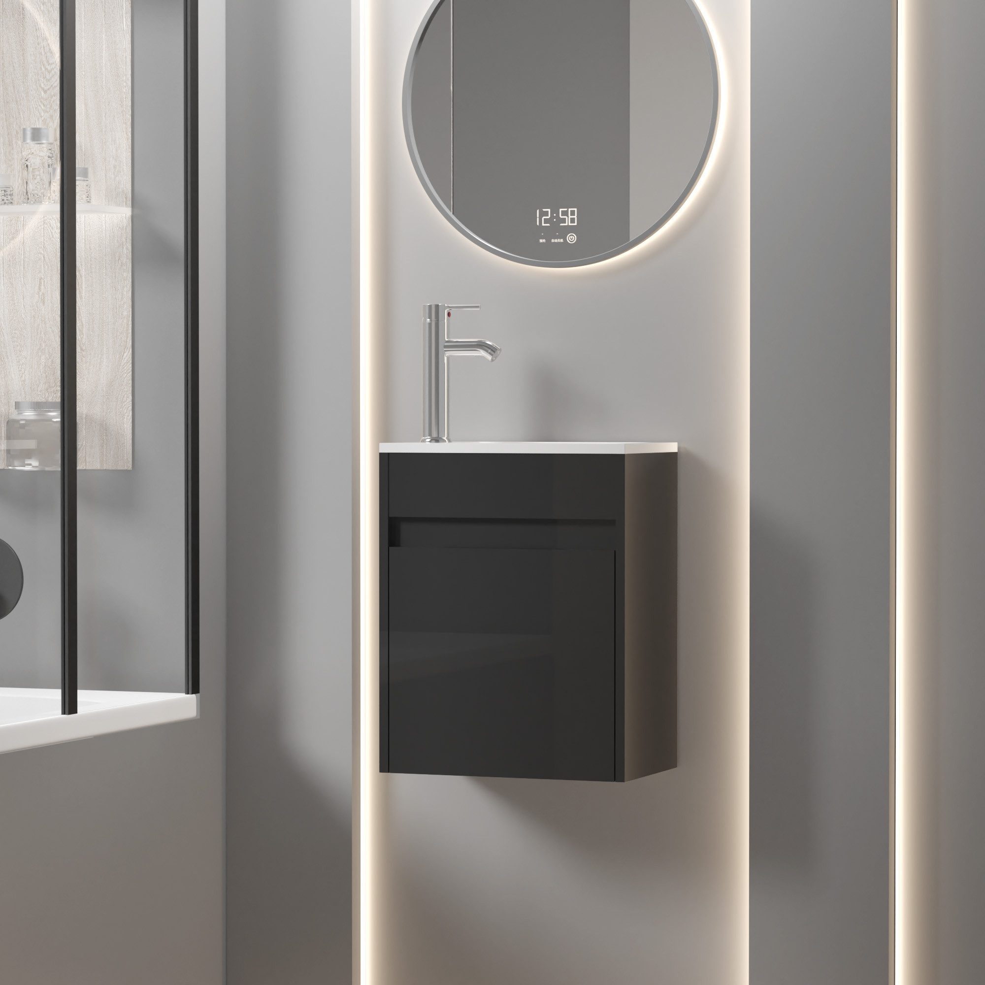 UEV Waschtisch Waschbecken klein mit Unterschrank set, Badmöbel Gäste-WC (Badmöbel Badezimmmer Schrank, Aufsatz-Waschbecken, Unterschrank mit Harzbecken Gästeba – Bild 3 von 5