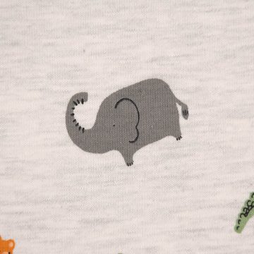 SCHÖNER LEBEN. Stoff Baumwolljersey JUNGLE ANIMALS Löwe Elefant ecru meliert bunt 1,45m, allergikergeeignet