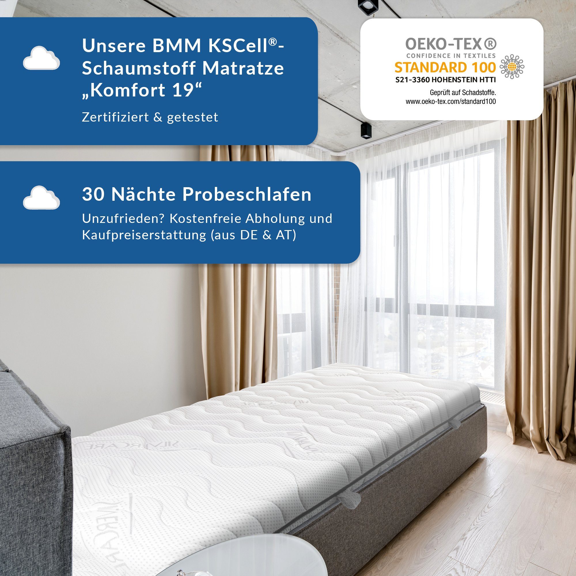 KOMFORT in BMM, orthopädischer Germany Made KSCell®-Schaum, 19 hoch, 19, Komfortschaummatratze cm 7-Zonen