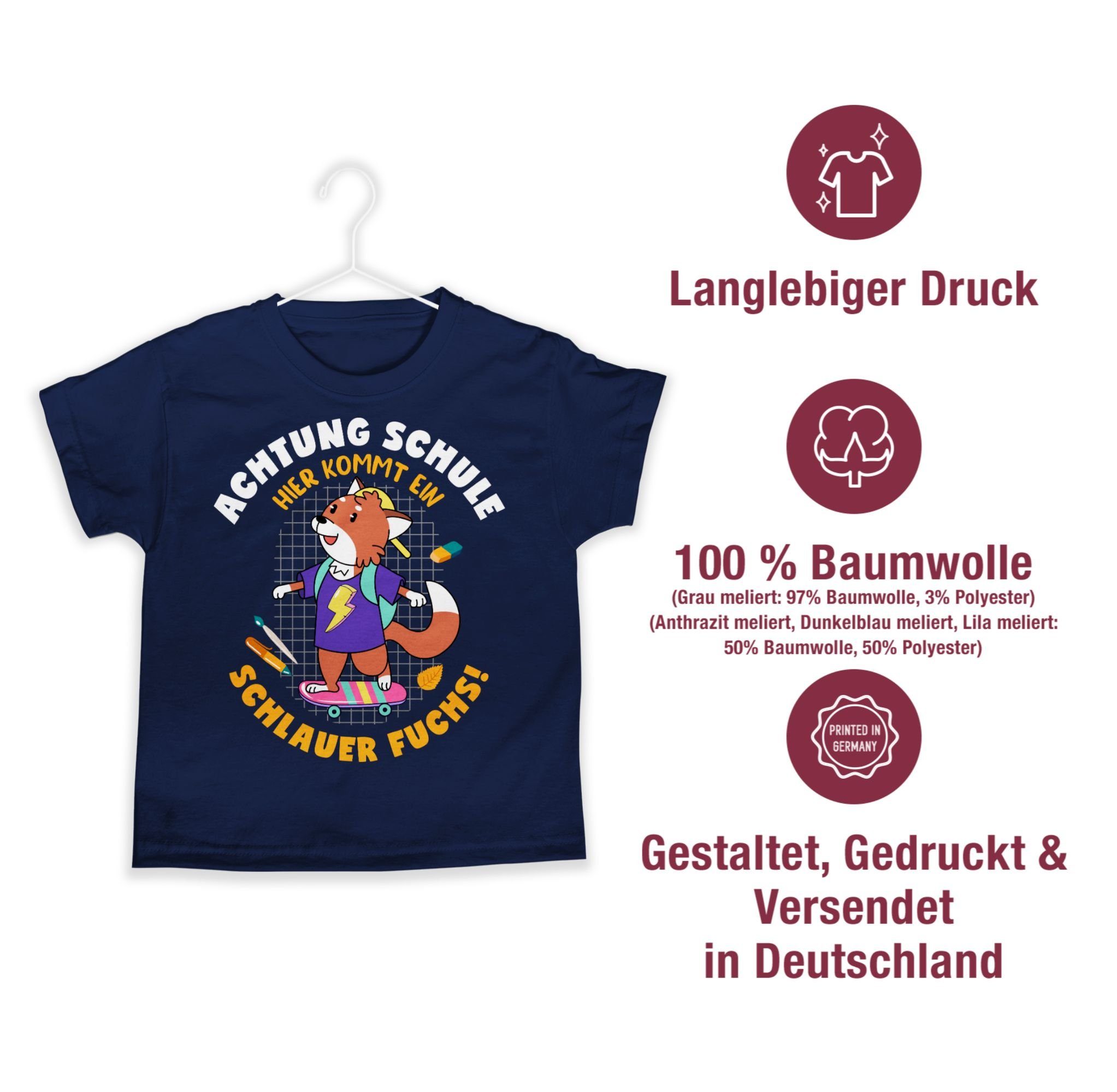 Shirtracer T-Shirt 01 Schulanfang Dunkelblau Einschulung Fuchs Junge Geschenke Schlauer