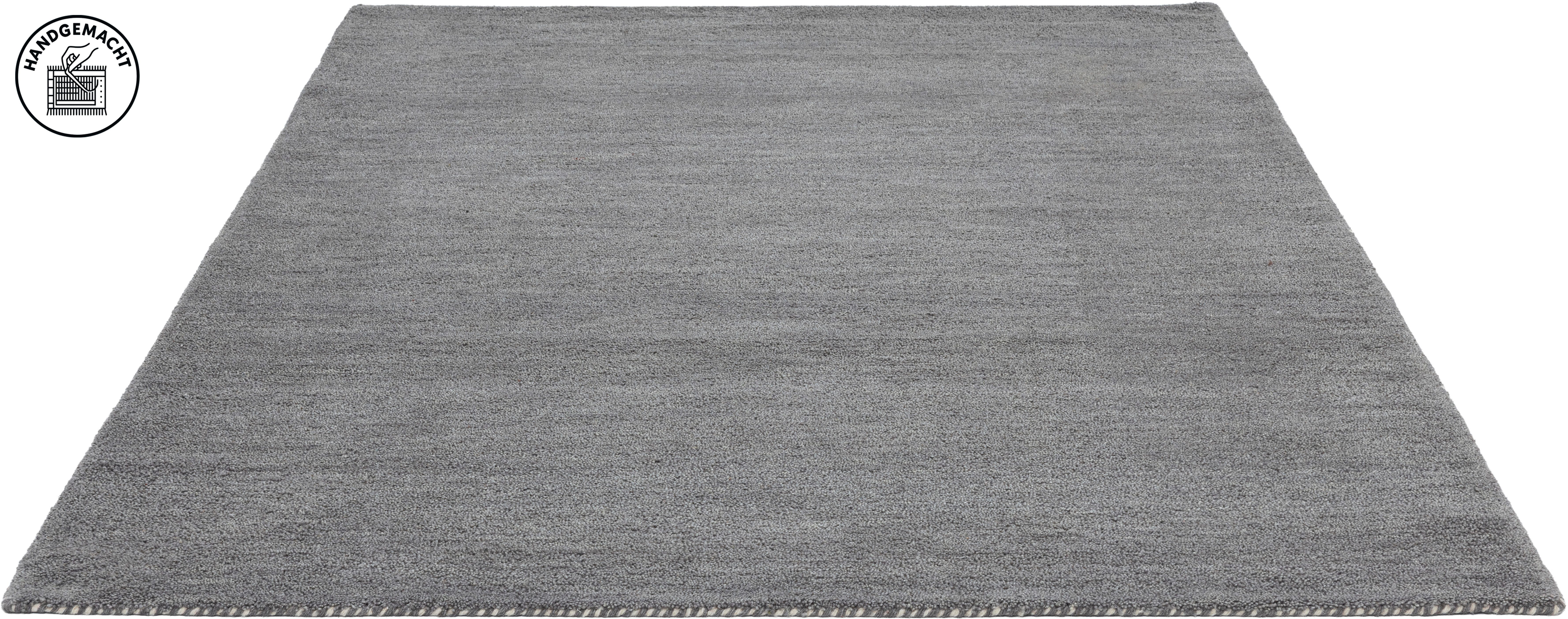 THEKO Wollteppich Gabbeh Uni, Handgefertigt, meliert, auch als Läufer erhältlich, Wolle, rechteckig, Höhe: 14 mm, Schlafzimmer, Wohnzimmer, Esszimmer, auch als Läufer oder rund