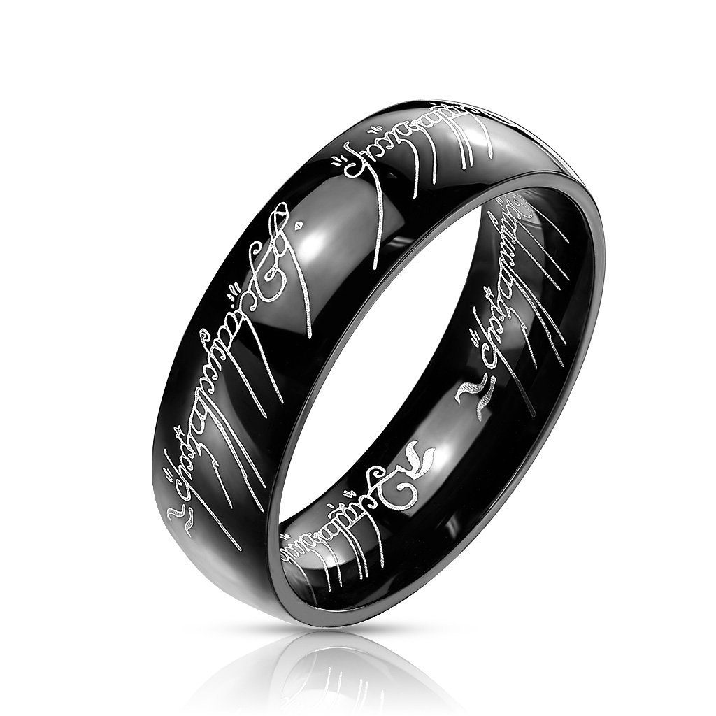 Unisex elbischem BUNGSA aus (Ring) mit Fingerring Edelstahl schwarz Ring Schriftzug
