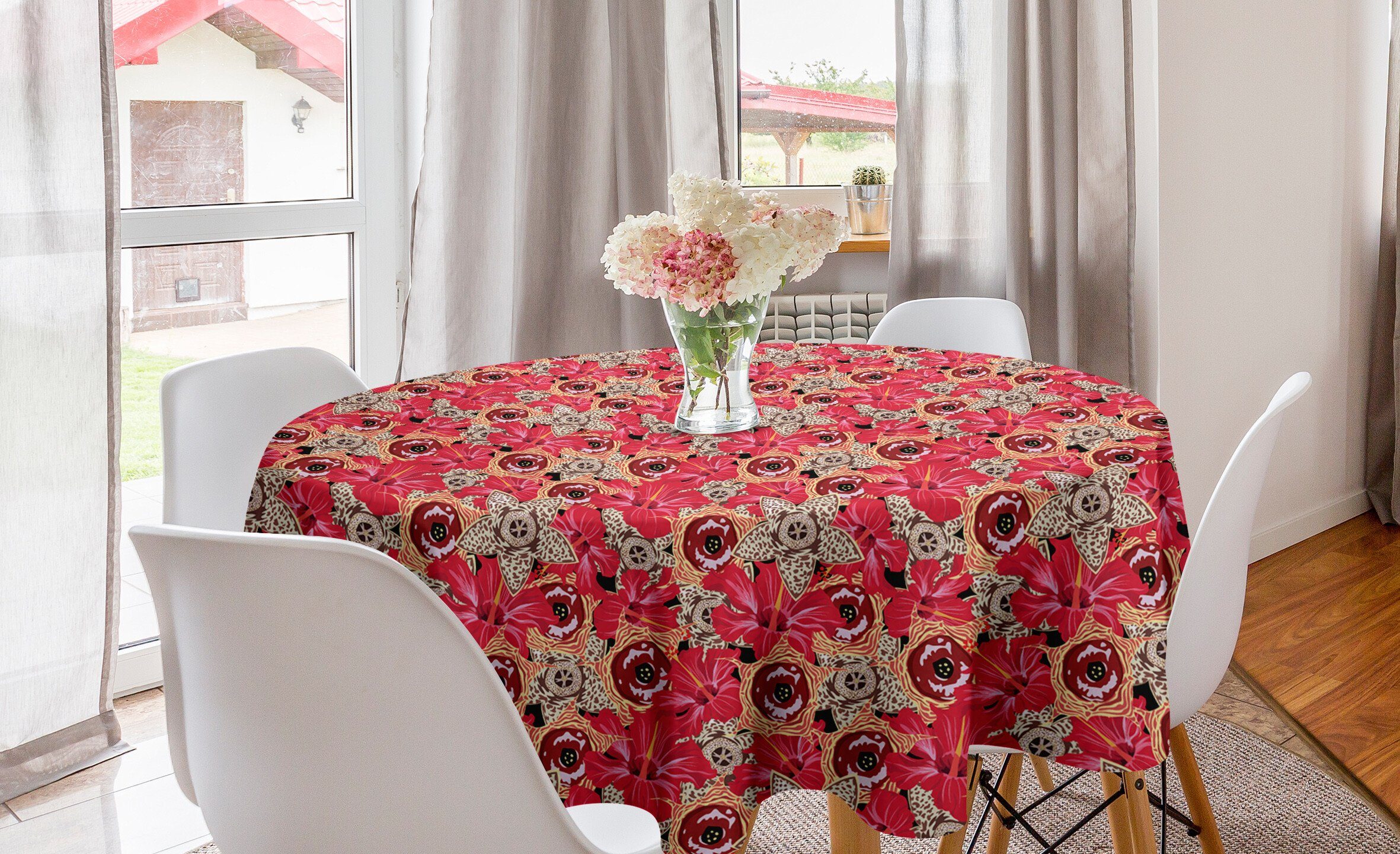 Abakuhaus Tischdecke Kreis Tischdecke Abdeckung für Esszimmer Küche Dekoration, Floral Leopard Hibiscus-Plantage