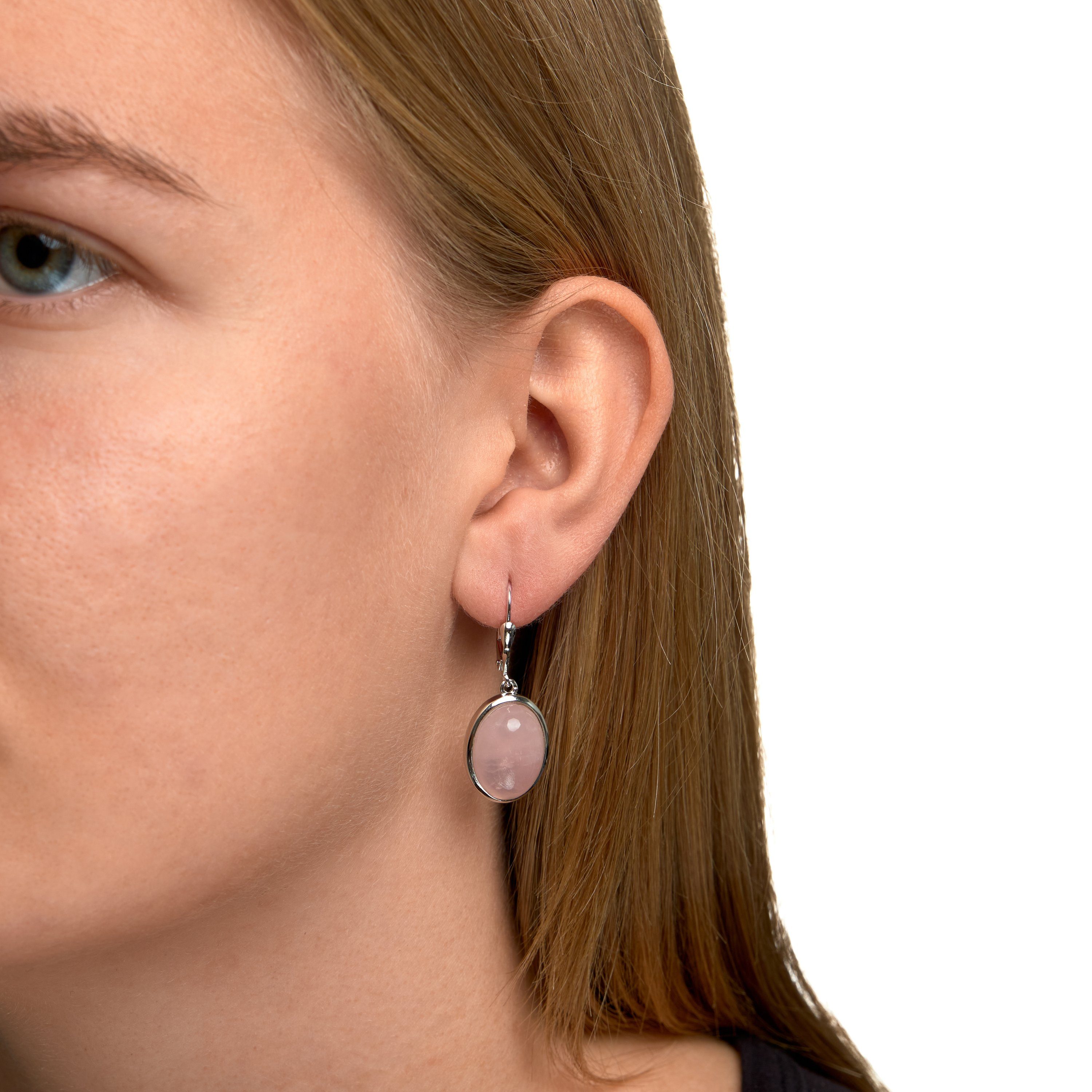 Zeeme Paar Ohrhaken Silber 925 rhodiniert mit 2x Rosenquarz 16x12mm günstig online kaufen