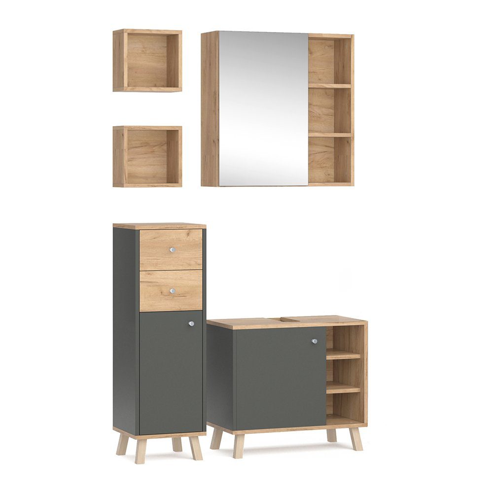 Vicco Badmöbel-Set Senyo, Anthrazit/Goldkraft Eiche, 4 günstig online kaufen