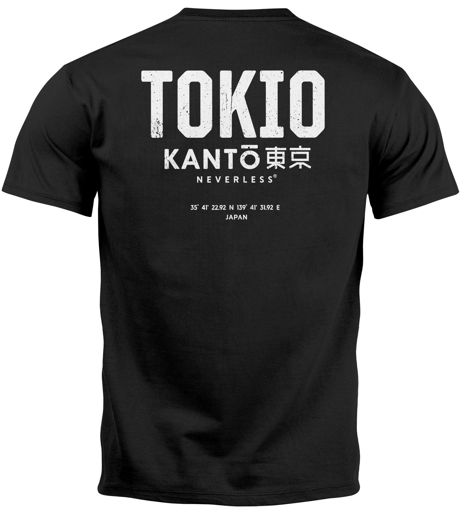 Neverless Print-Shirt Herren T-Shirt Backprint Tokyo Japan Japanische Schri günstig online kaufen
