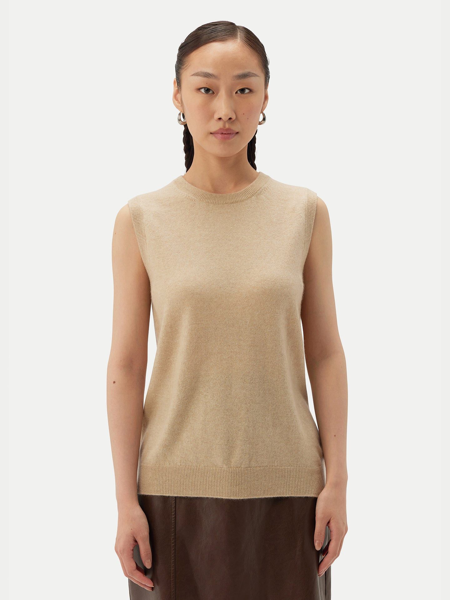GOBI Cashmere Stricktop Damen Kaschmir-Weste mit Rundhalsausschnitt