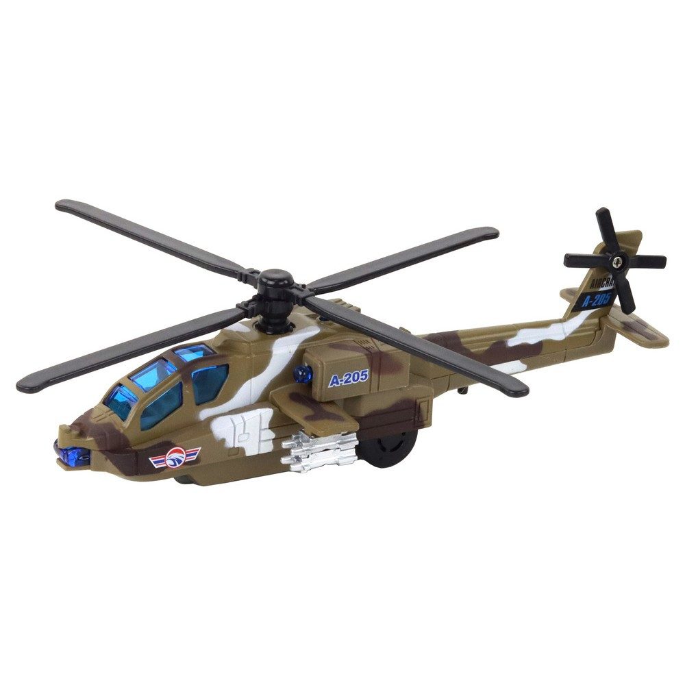 LEAN TOYS Spielzeug-Hubschrauber Armeehubschrauber Kampfhubschrauber Rückziehmodell, (Spar-Set, 1-tlg., 19 x 17 x 7 cm beleuchtet), Licht- & Soundeffekte, Rückzugmotor, Druckguss